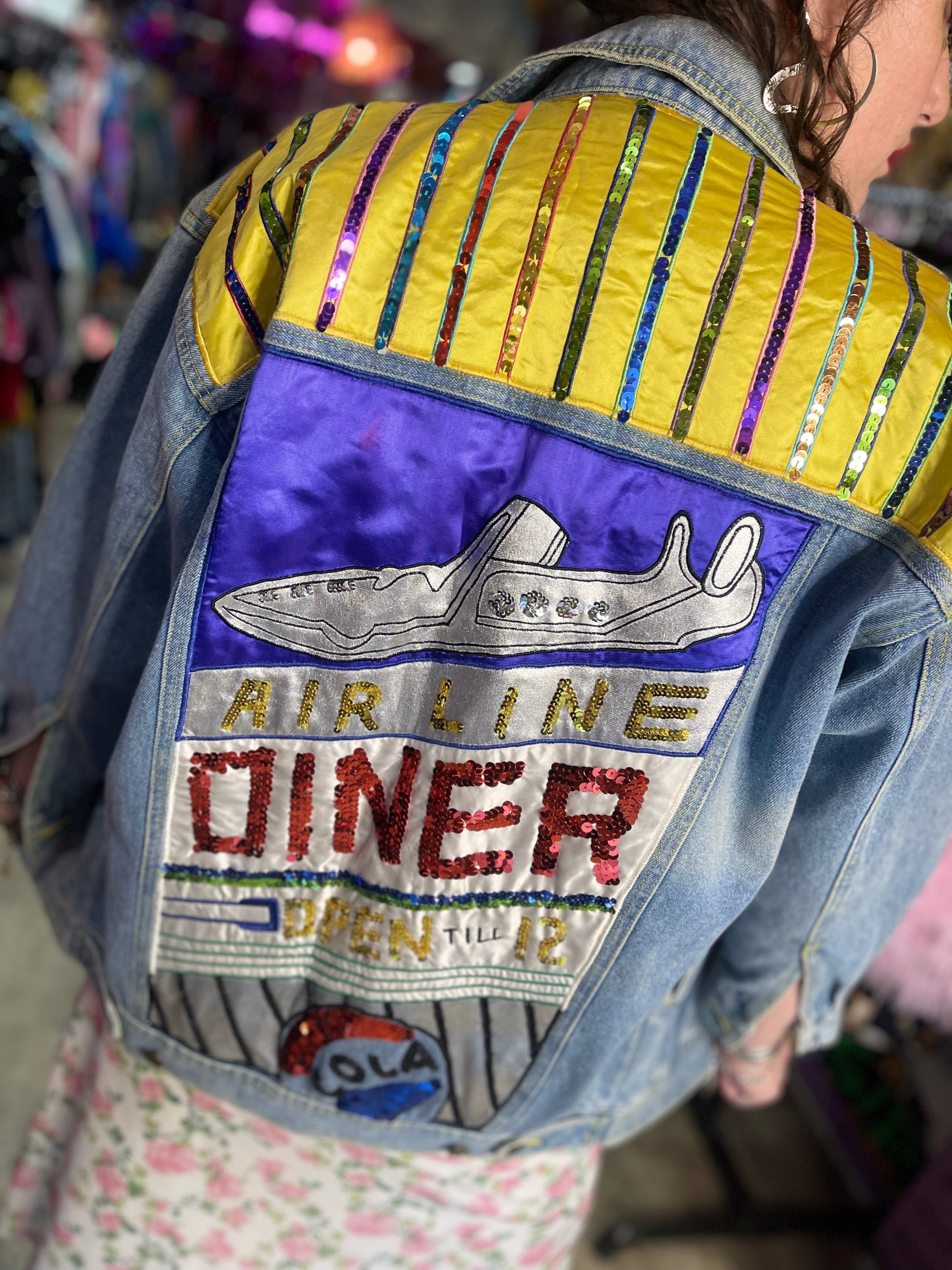 Vintage 90s Sequin Diner Theme Jean Jacket - Spark Pretty