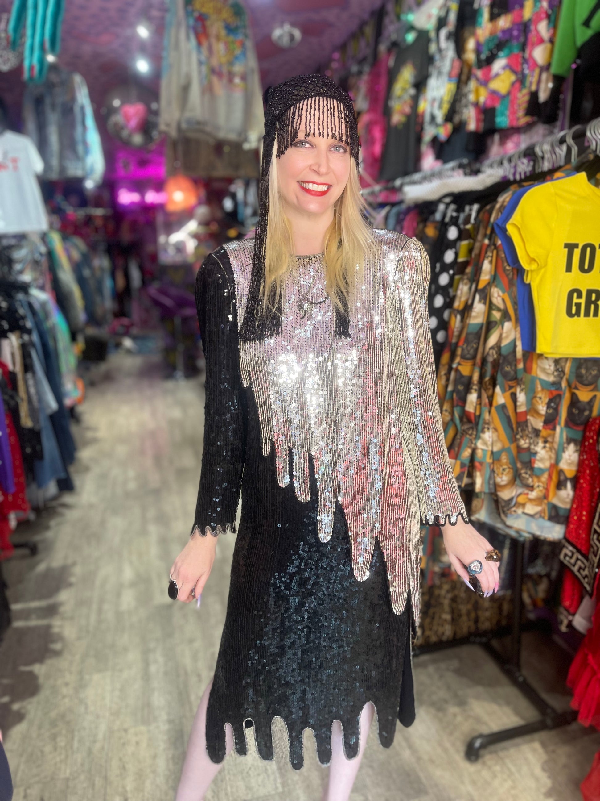 Vintage 80s Sequin Drip Style Dress - Spark Pretty