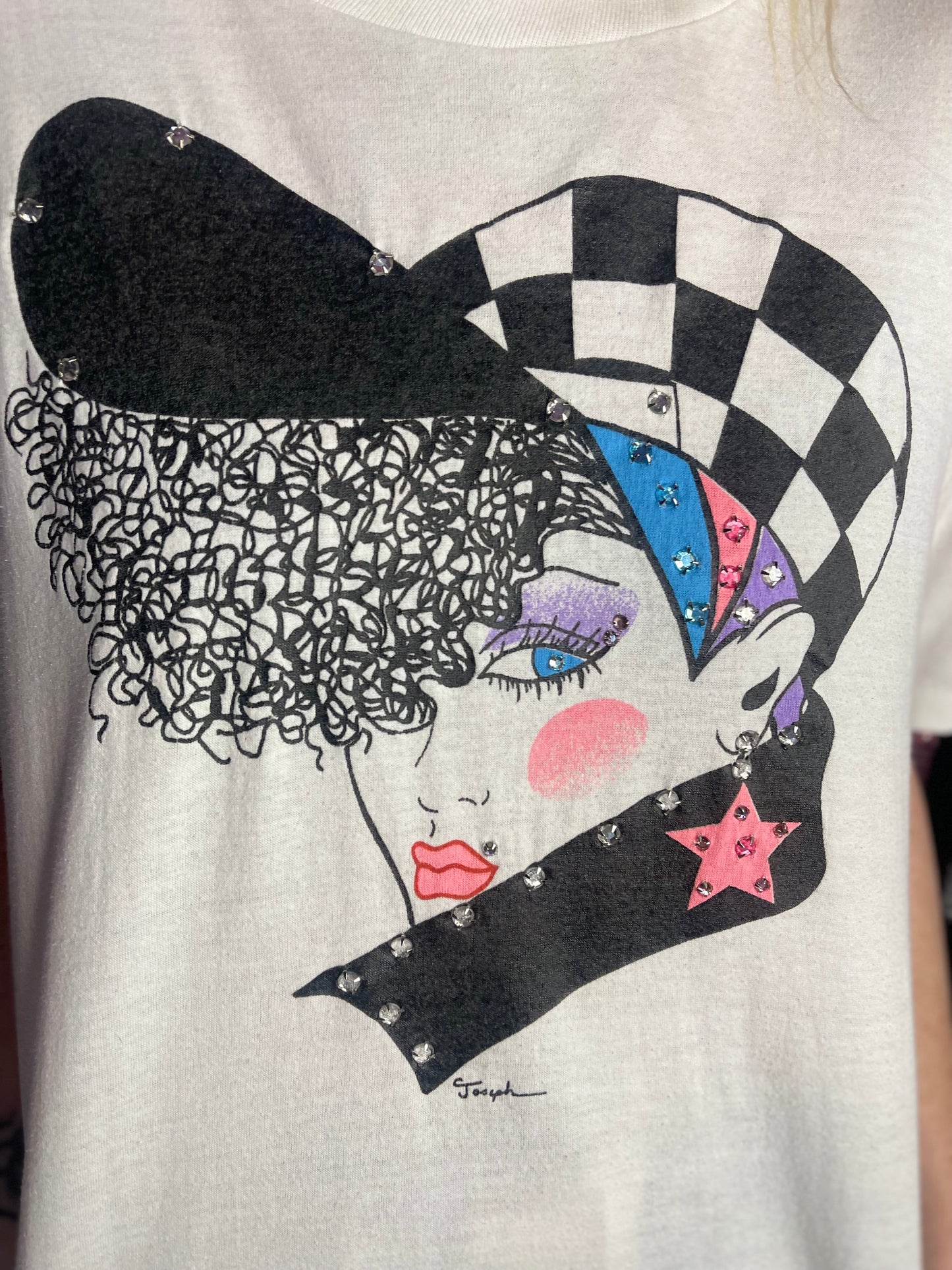 Vintage 80s New Wave Girl Bedazzled T-shirt