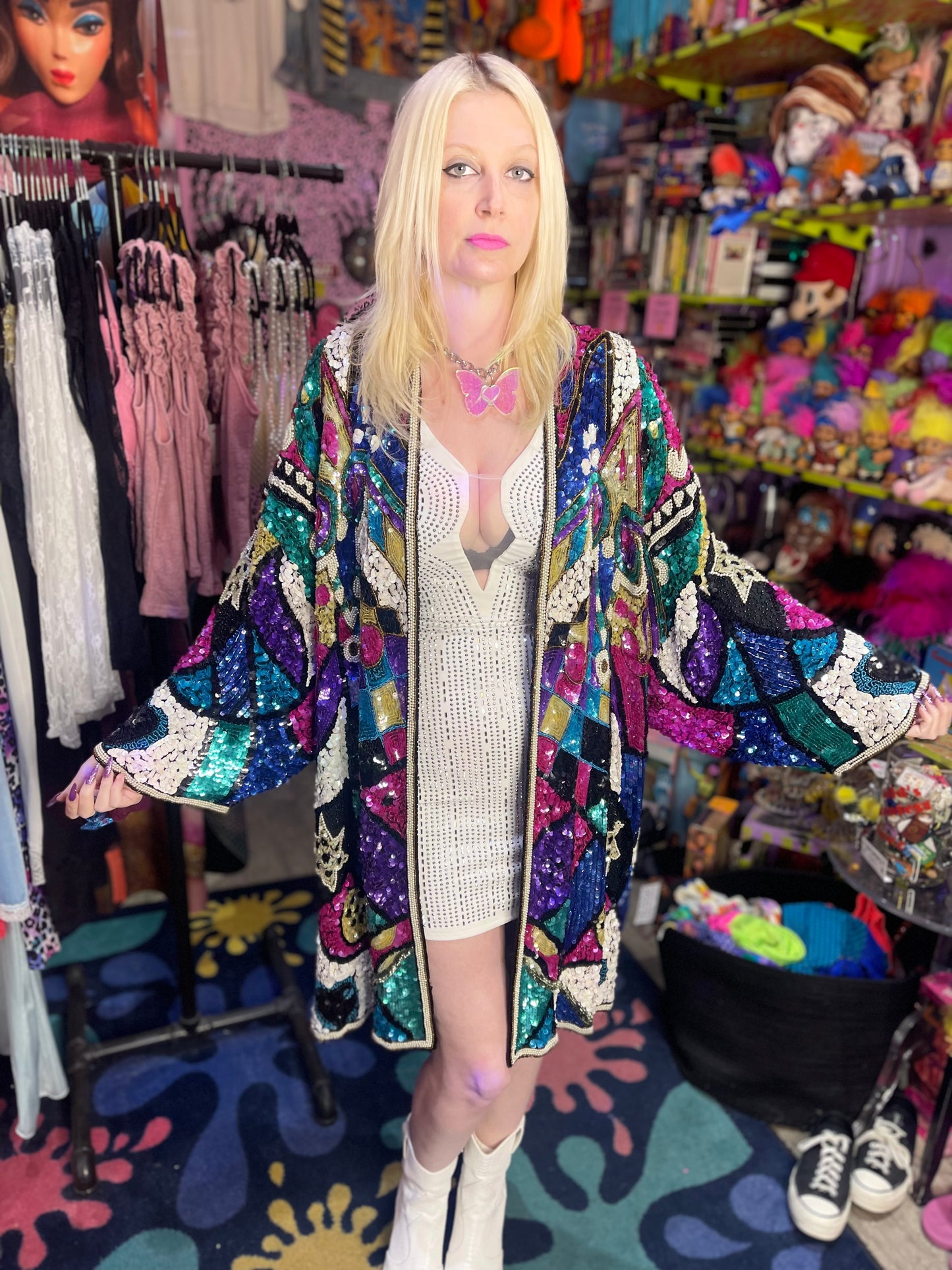 Vintage 80s Sequin Encrusted Kimono Jacket