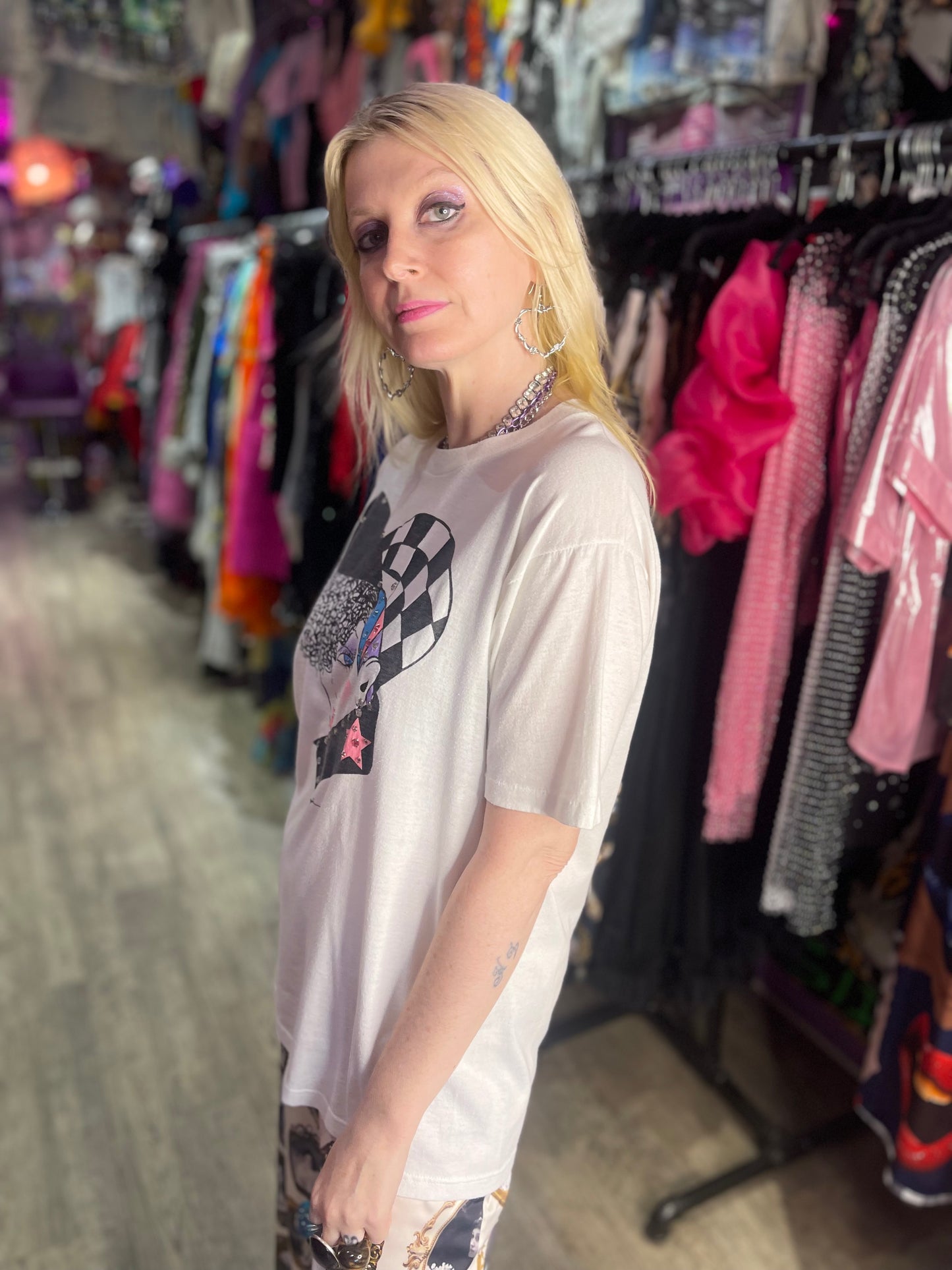 Vintage 80s New Wave Girl Bedazzled T-shirt