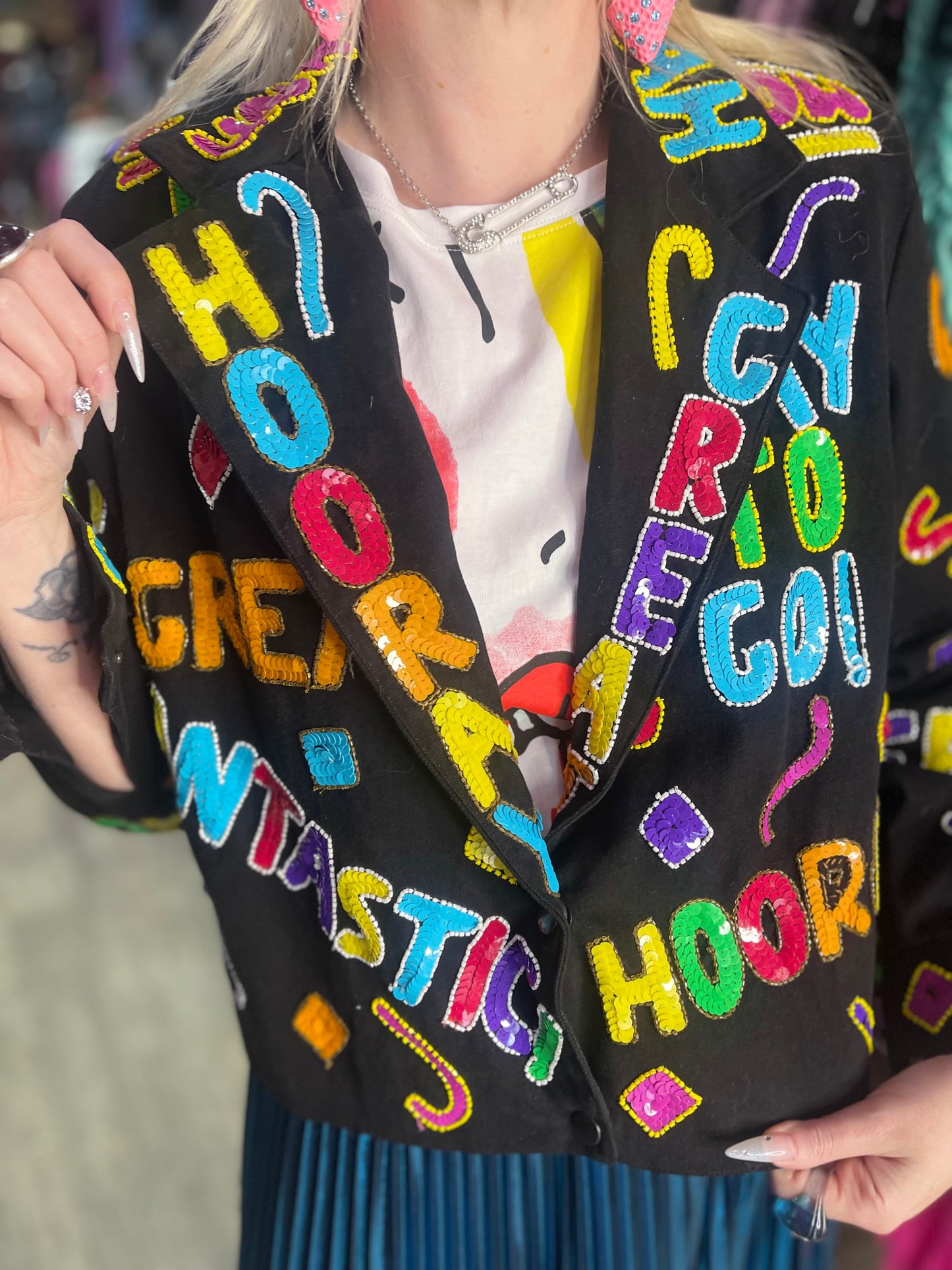 Vintage 90s Sequin Happy Words Denim Jacket - Spark Pretty