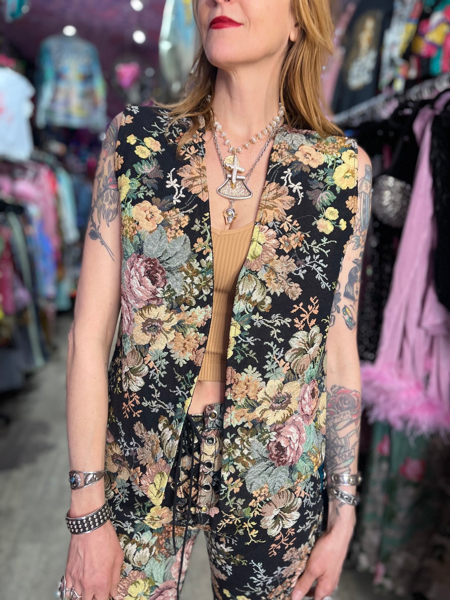 Vintage 90s RARE Lip Service Tapestry Vest - Spark Pretty