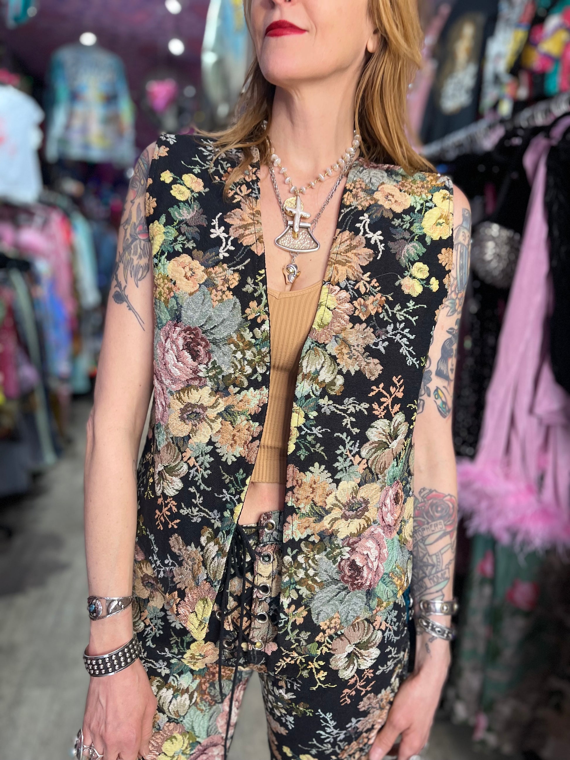 Vintage 90s RARE Lip Service Tapestry Vest - Spark Pretty