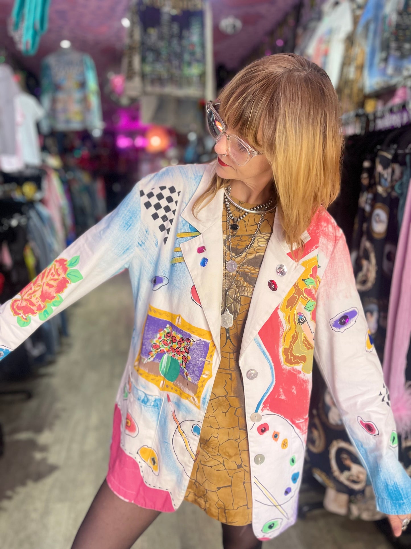 Vintage 90s Painted and Bedazzled Blazer - Spark Pretty