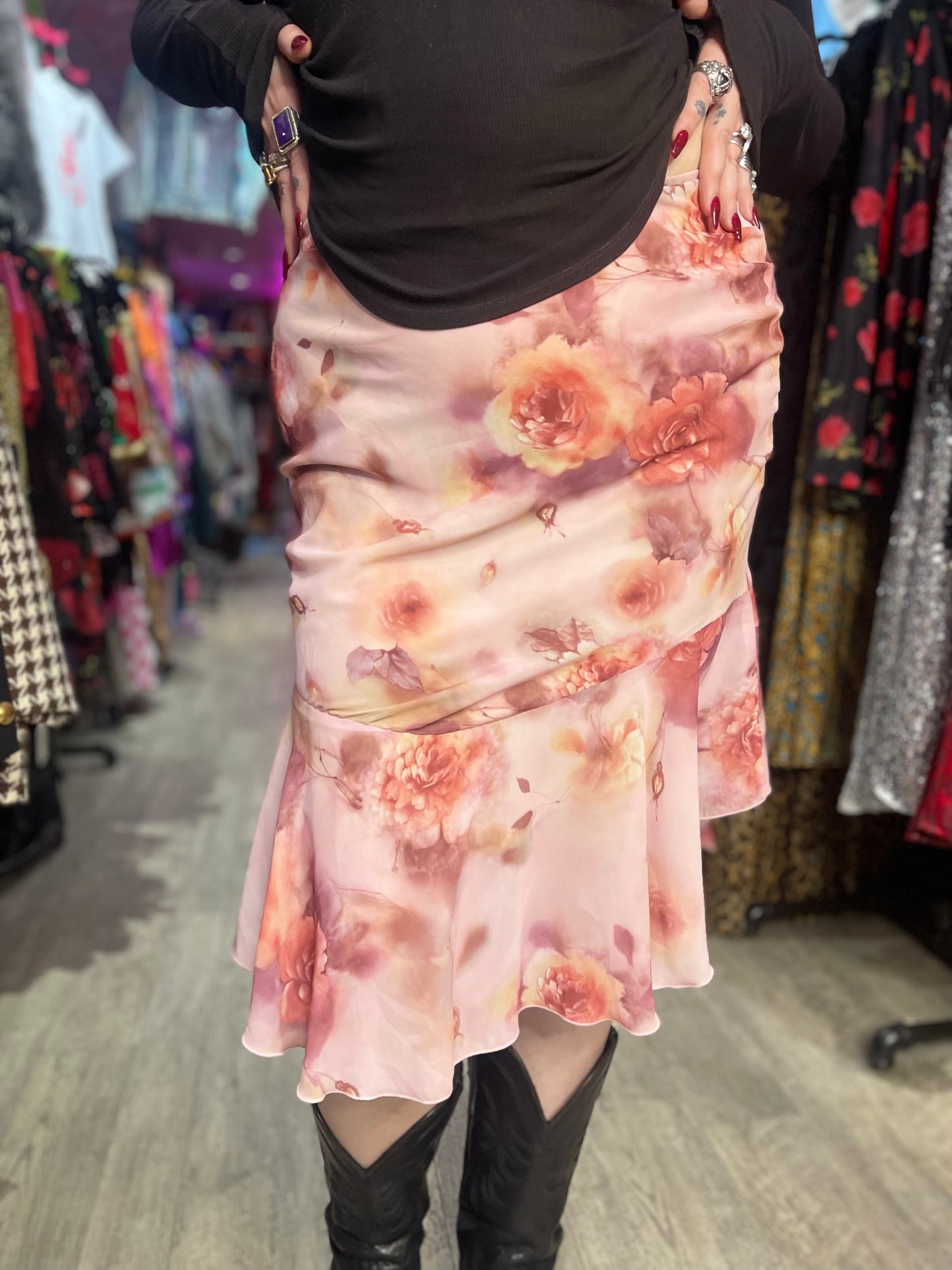Vintage Y2K Rose Print Skirt