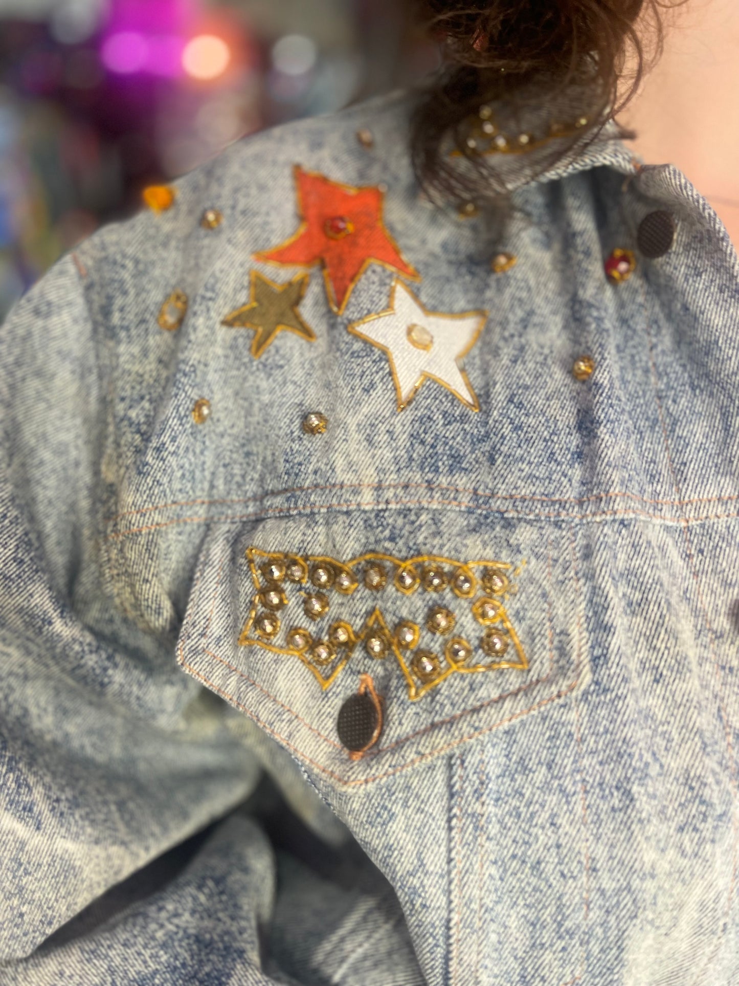 Vintage 80s Painted and Bedazzled New York Jean Jacket - Spark Pretty