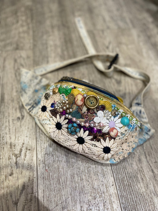 Vintage 80s Bedazzled Shabby Chic Fanny Pack