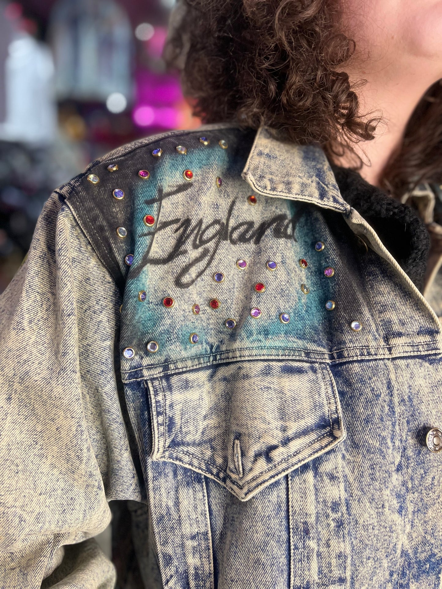 Vintage 80s Painted and Bedazzled London Jean Jacket - Spark Pretty