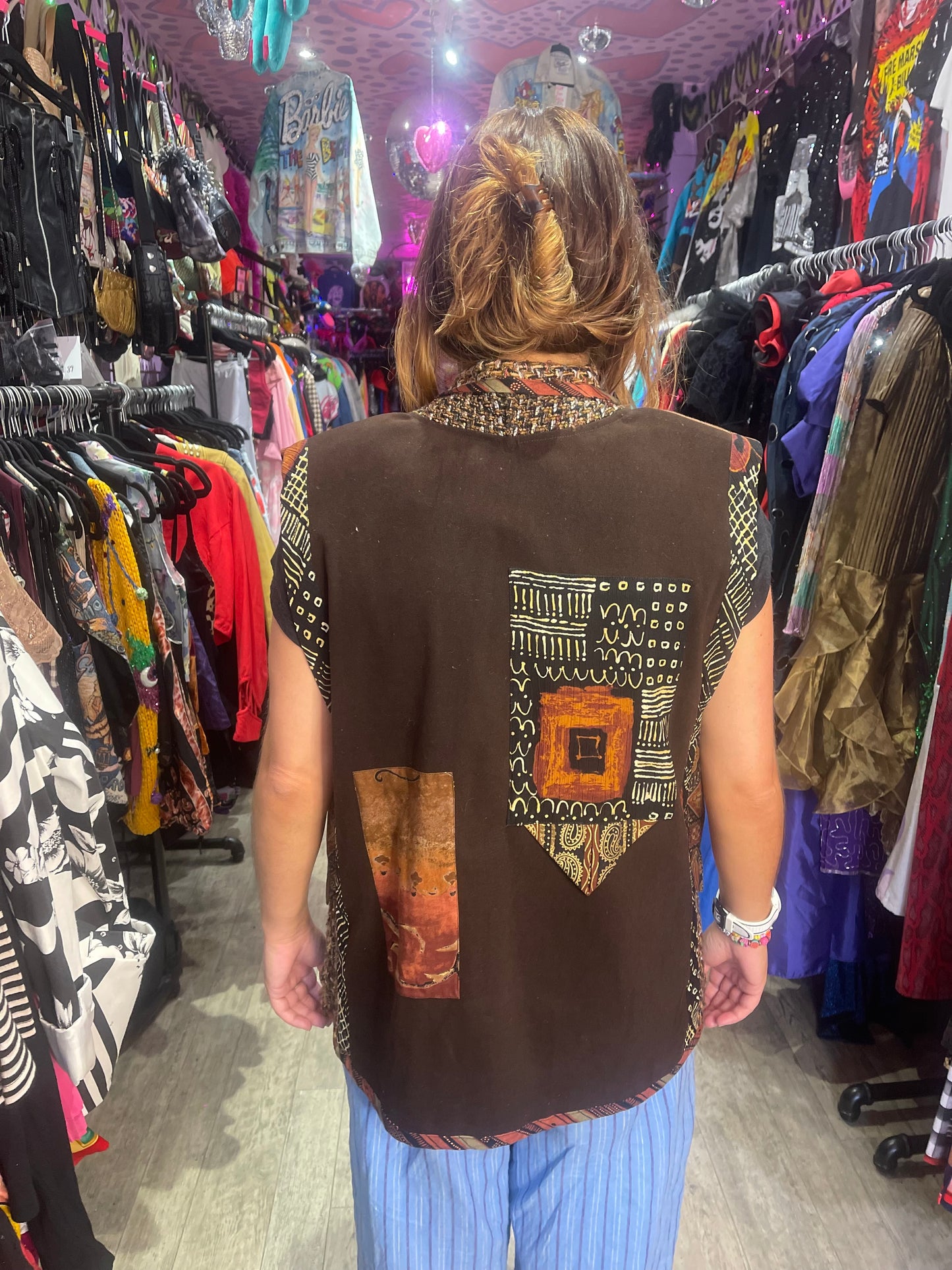 Vintage 90s Mix Print Brown Vest