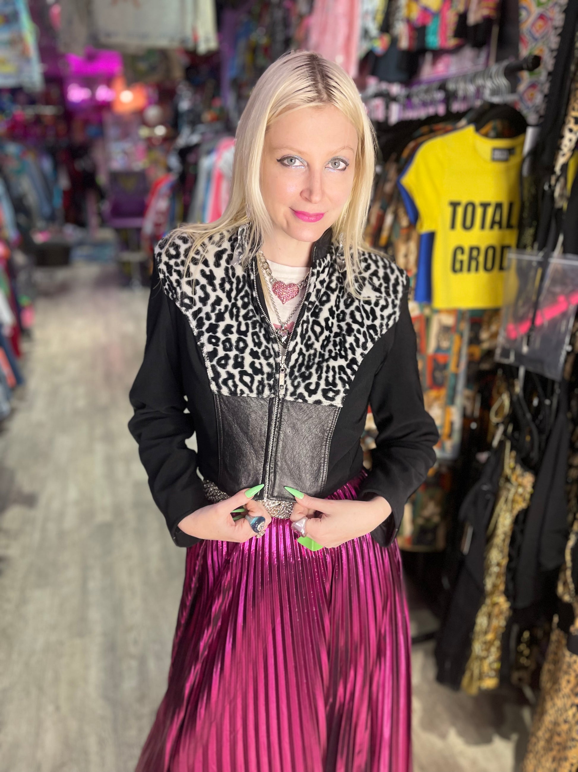 Vintage 90s Leopard and Leather Cropped Jacket - Spark Pretty