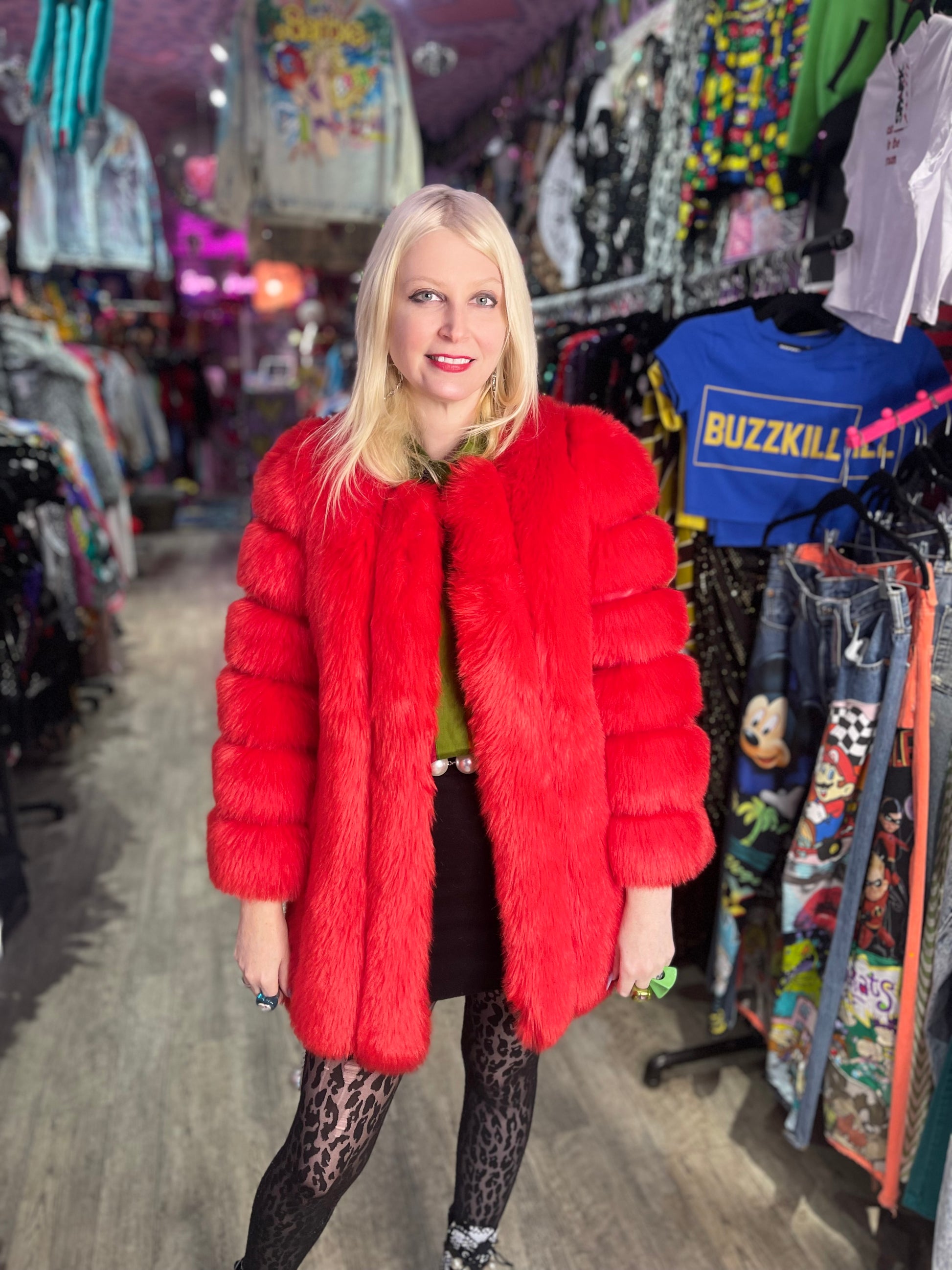 Vintage Y2K Red Faux Fur Chubby Coat - Spark Pretty
