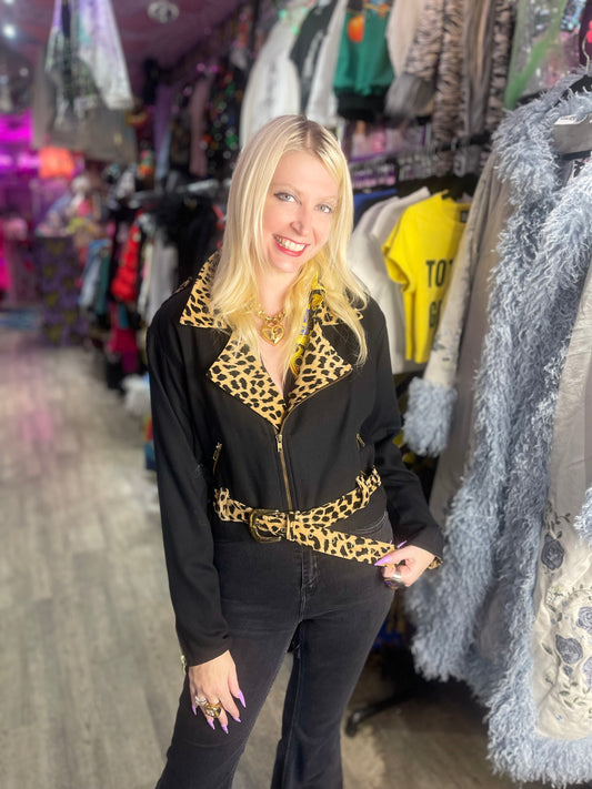 Vintage 90s Leopard Cropped Moto Jacket