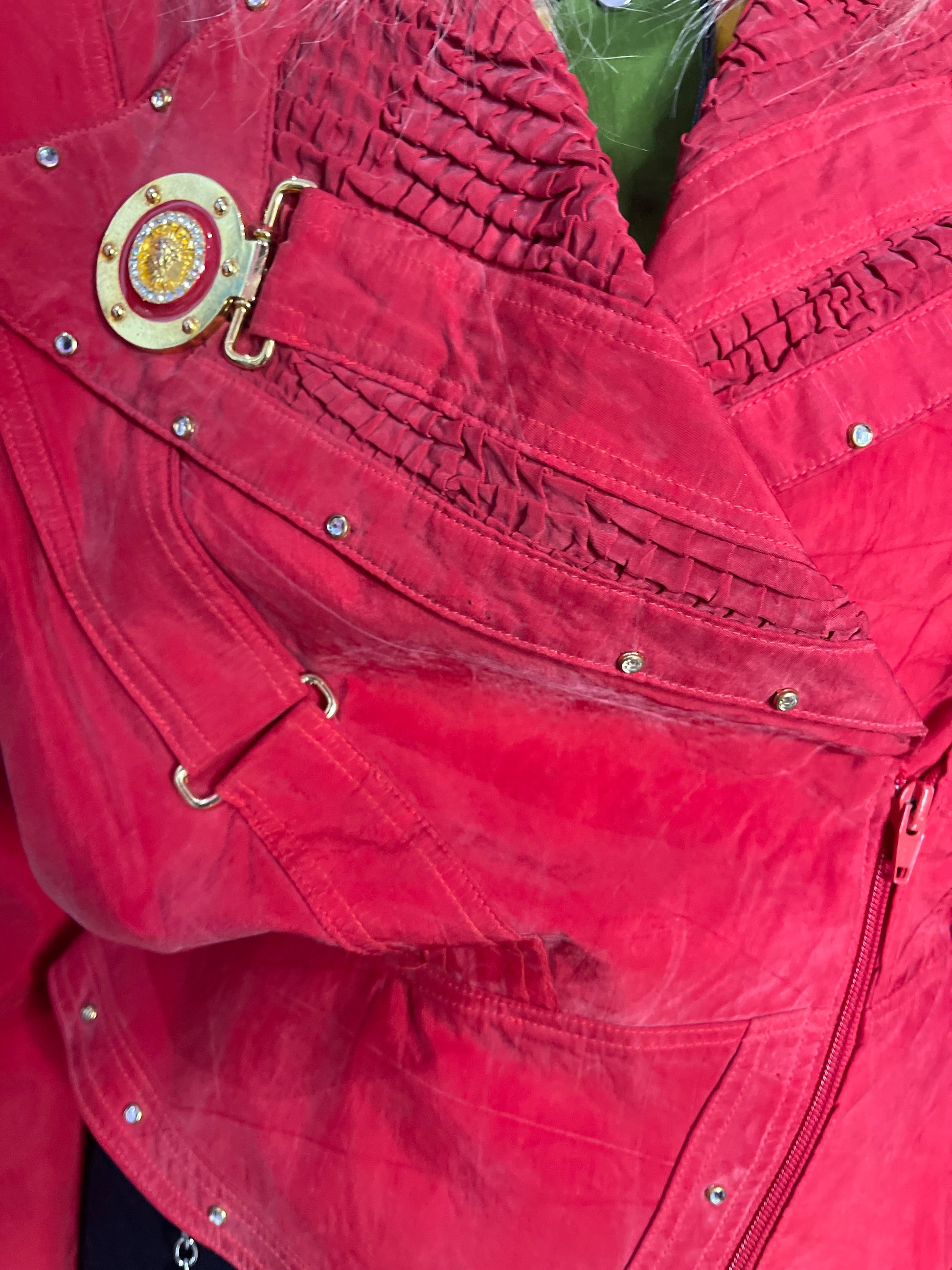 Vintage 90s Bedazzled Studded Red Jacket - Spark Pretty