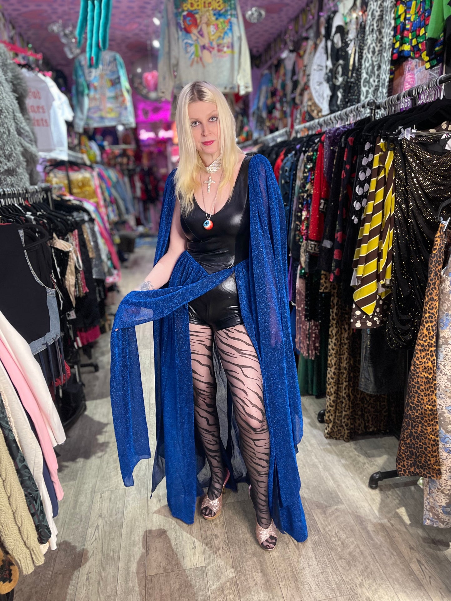 Vintage 90s Goth Electric Blue Maxi Glitter Dress