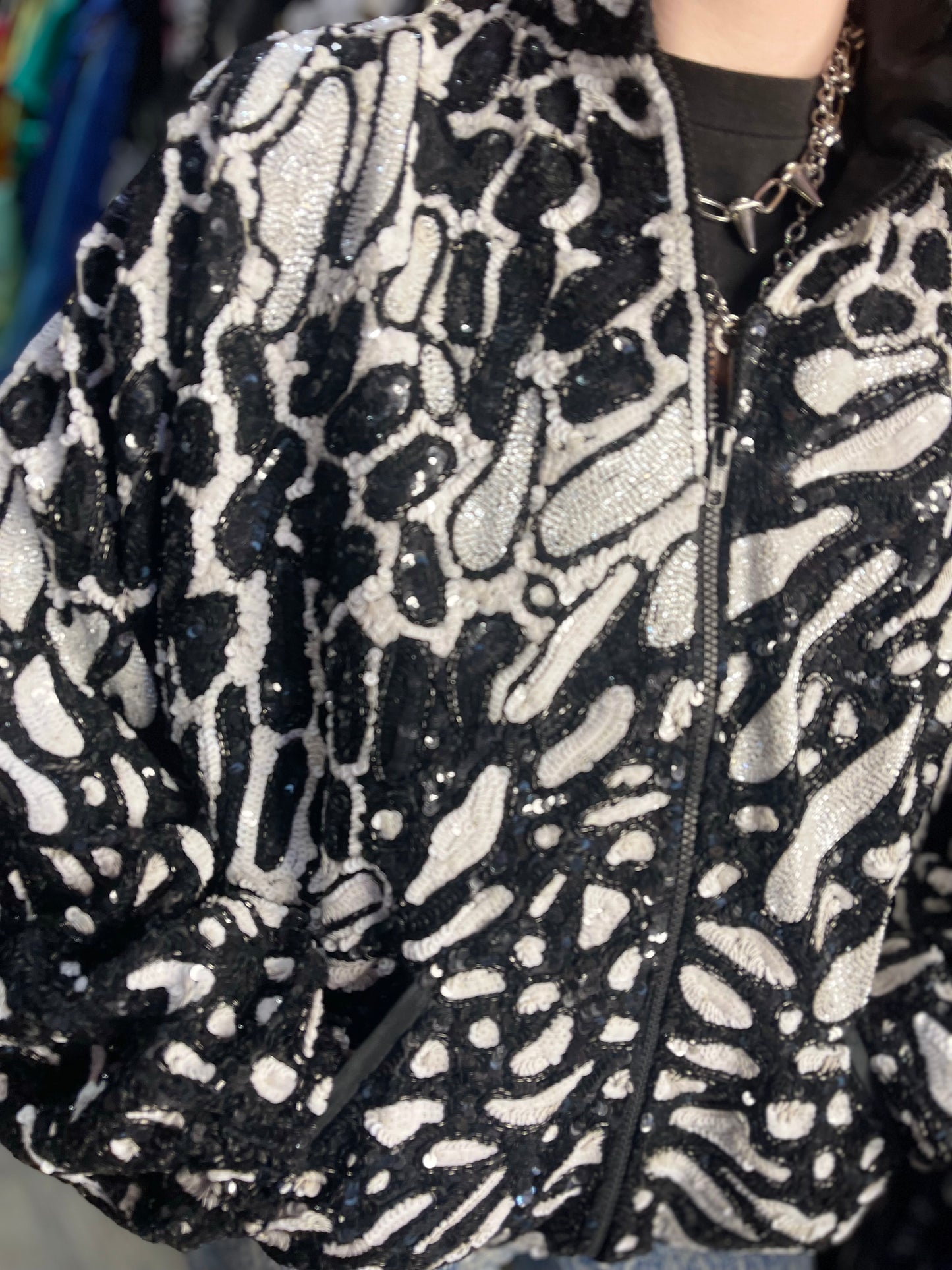 Vintage 90s Black and White Leopard Sequin Jacket