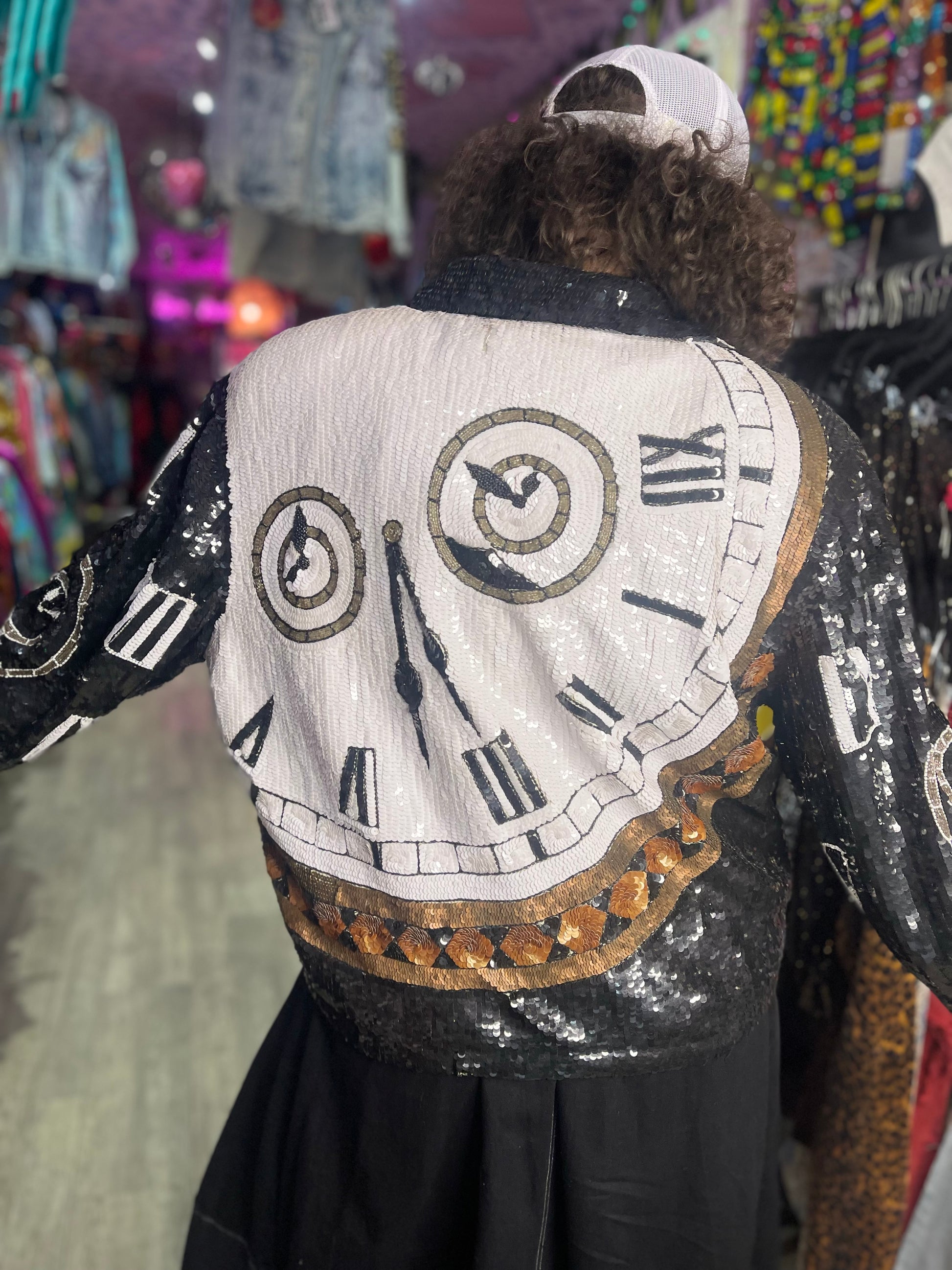 Vintage 90s Clock Sequin Encrusted Bomber Jacket - Spark Pretty