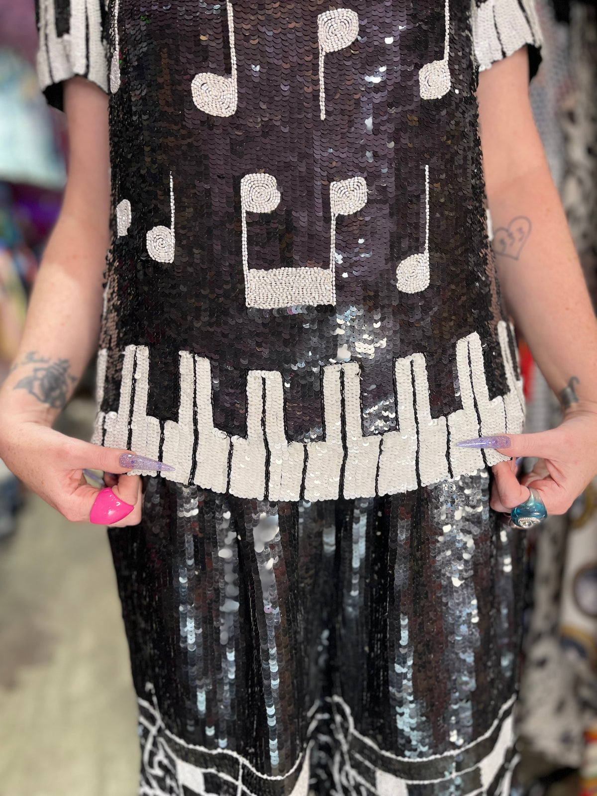 Vintage 80s Sequin Piano Key Sequin Top