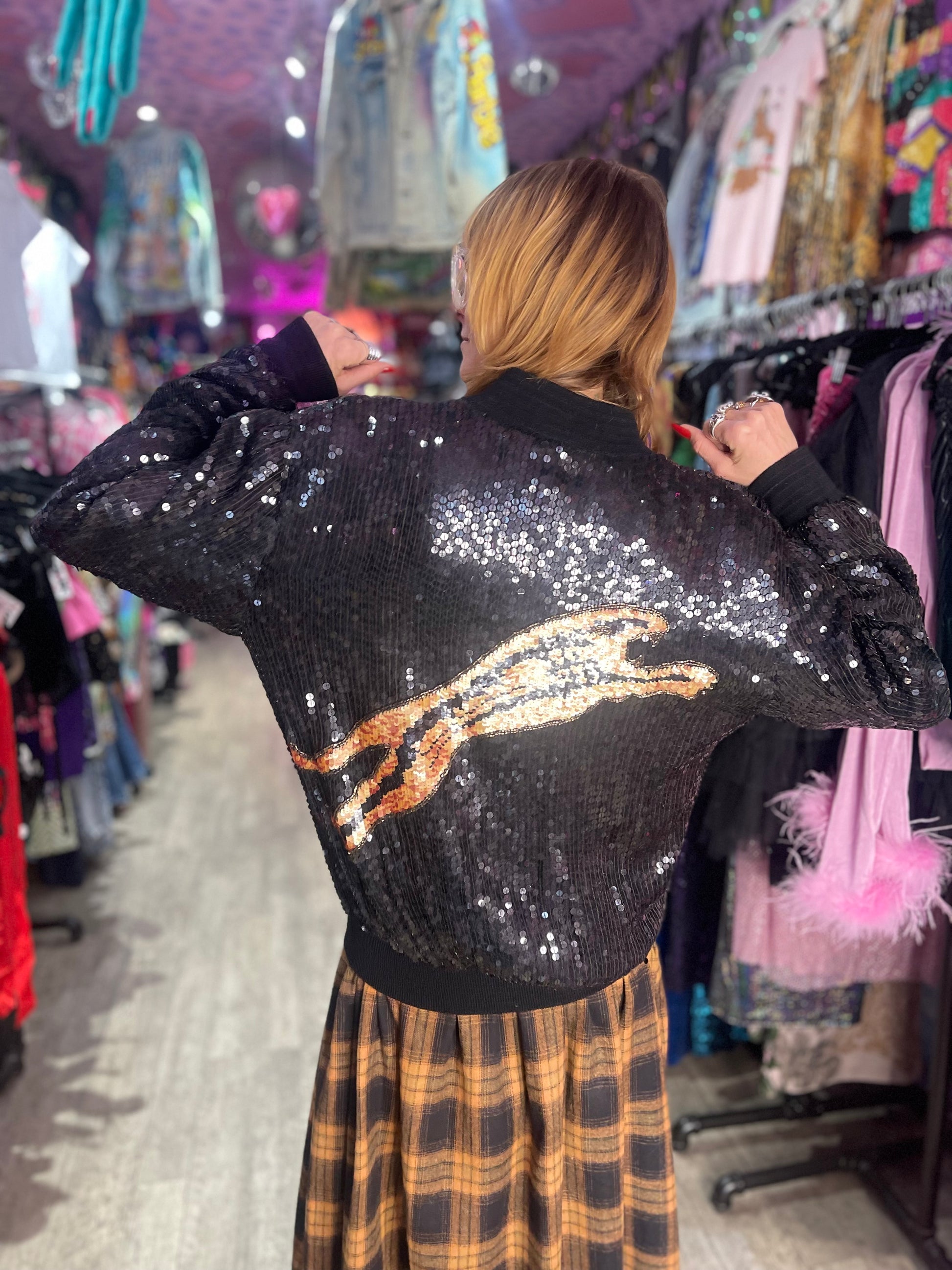 80s Sequin Jaguar Bomber Jacket - Spark Pretty