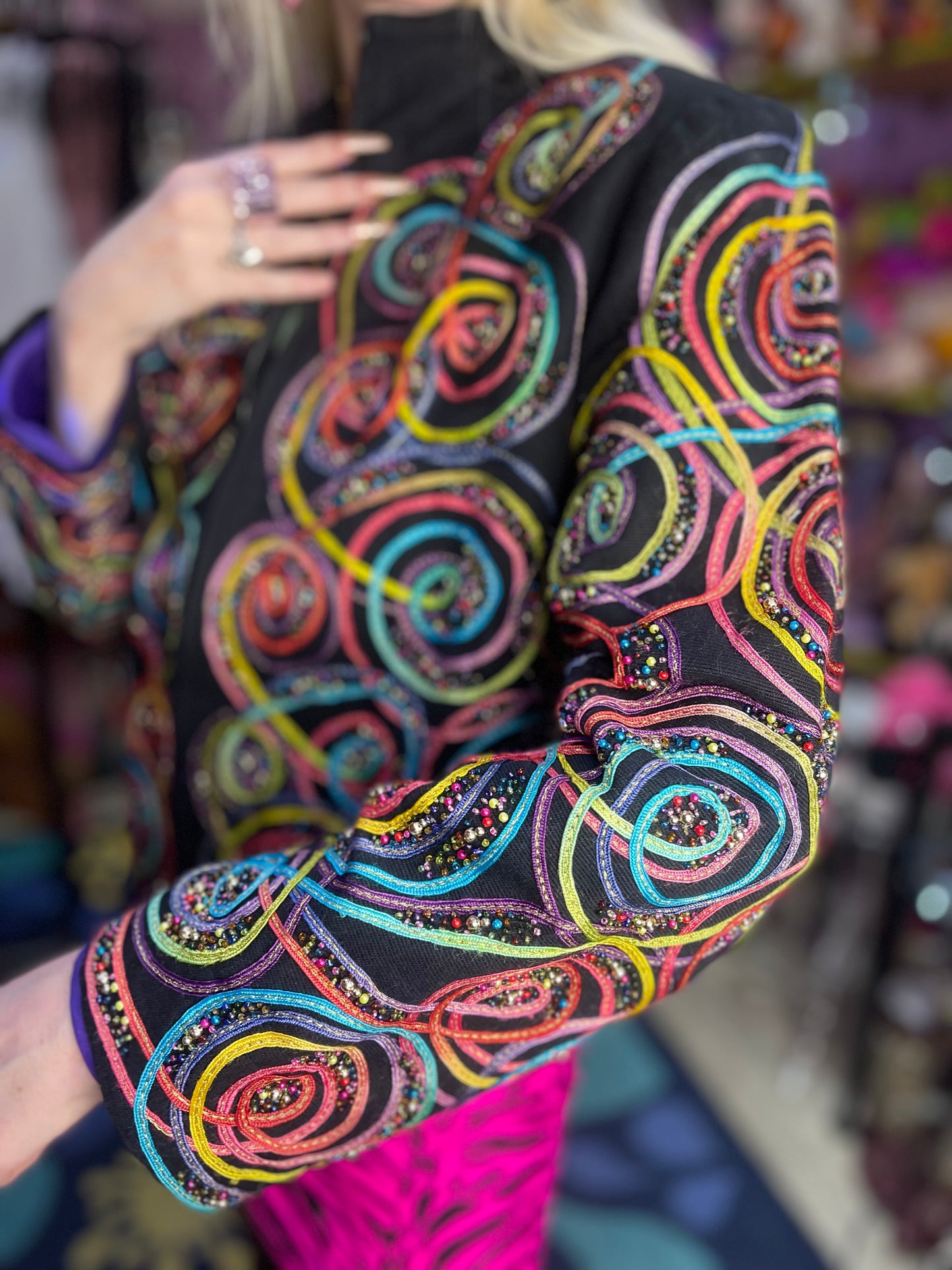 Vintage 90s Beaded Colorful Swirls Jacket