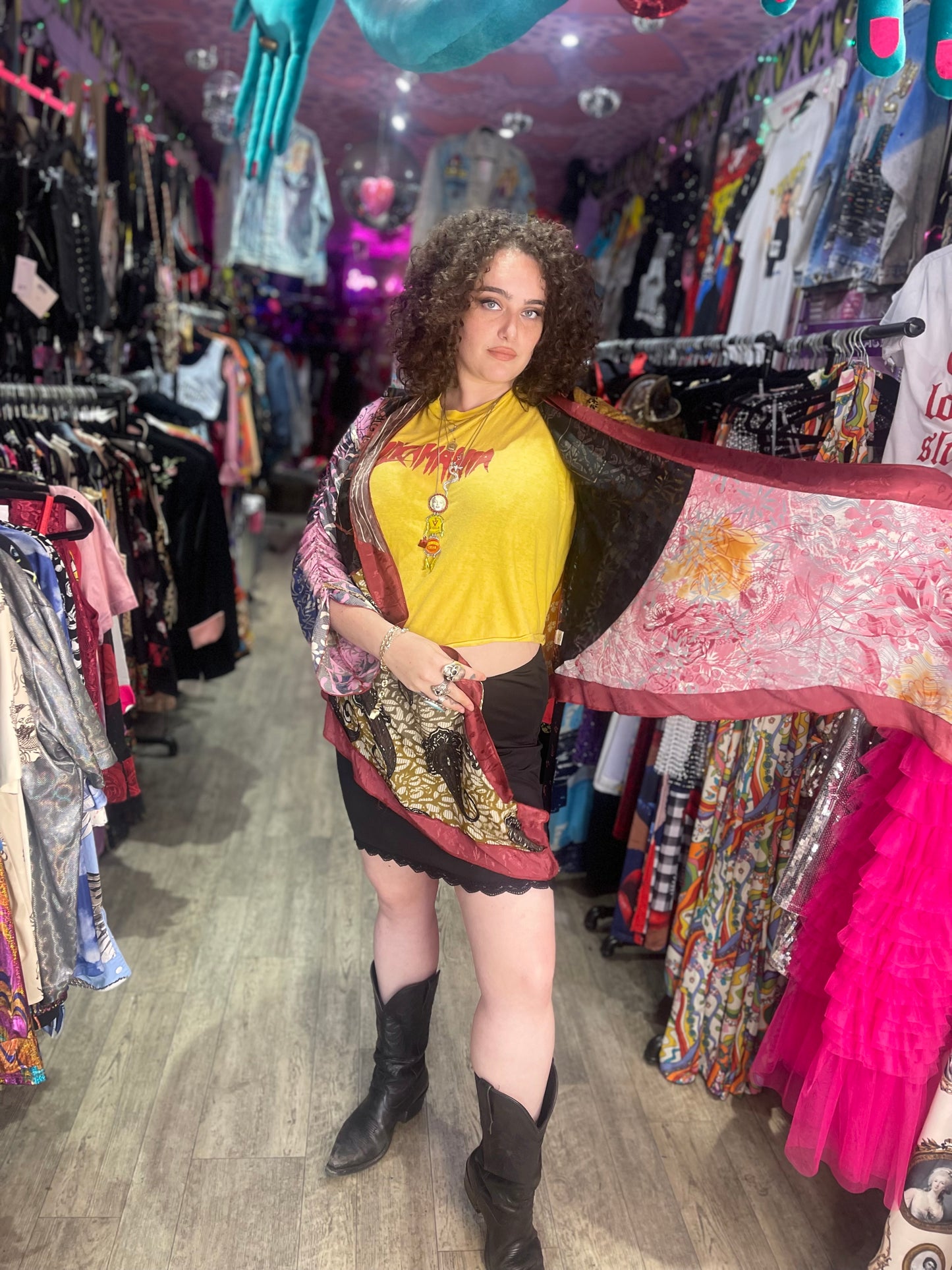 Vintage 90s Mix Printed Silk Kimono Jacket