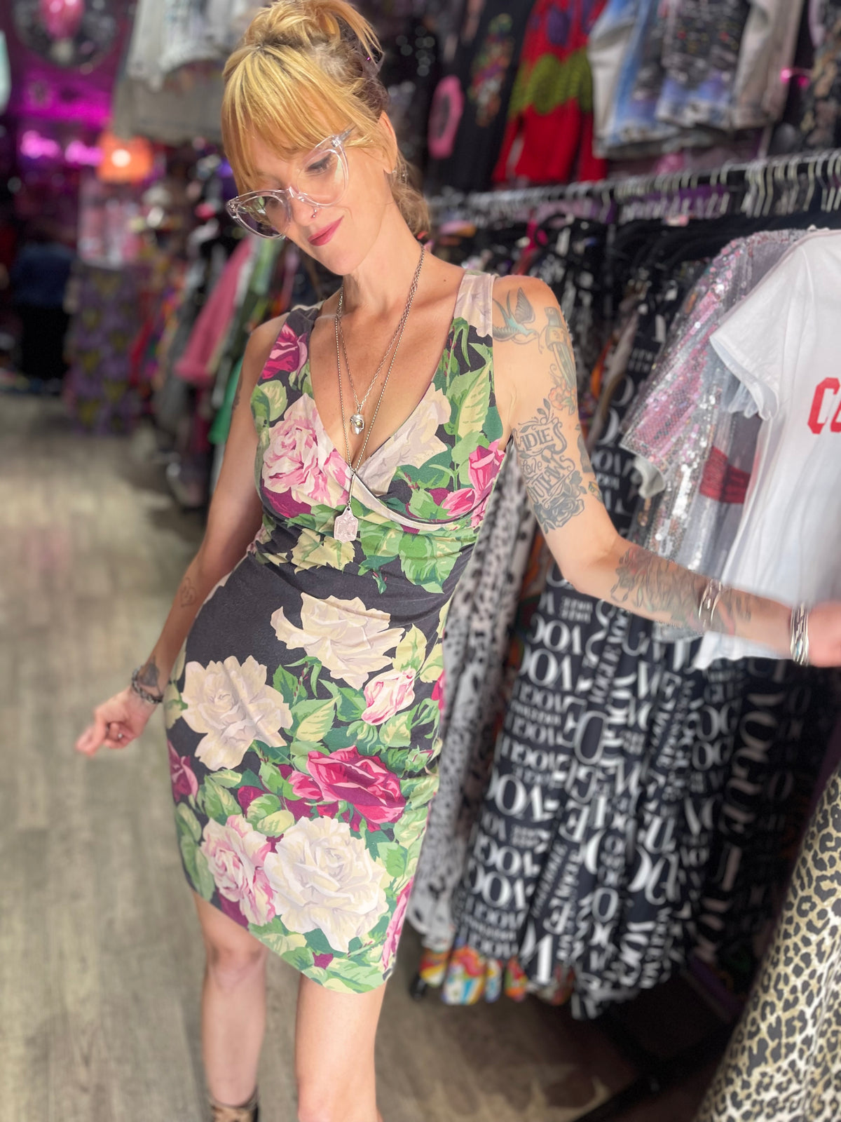 Vintage 80s Punk Label Floral Betsey Johnson Dress - Spark Pretty