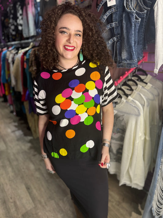 Vintage 90s Dots and Stripes Blouse