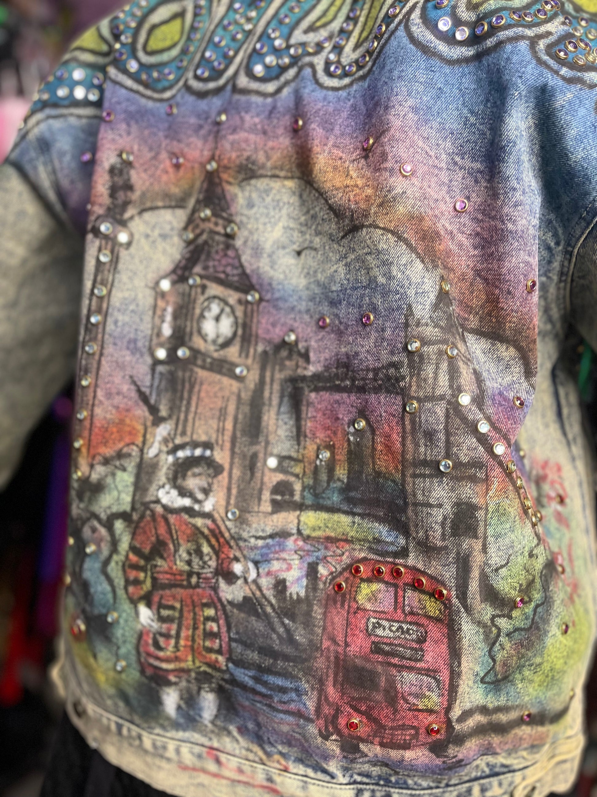 Vintage 80s Painted and Bedazzled London Jean Jacket - Spark Pretty