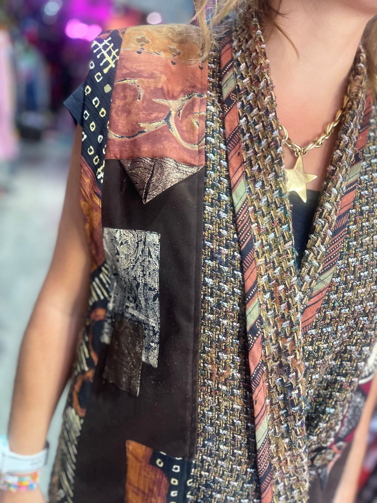 Vintage 90s Mix Print Brown Vest