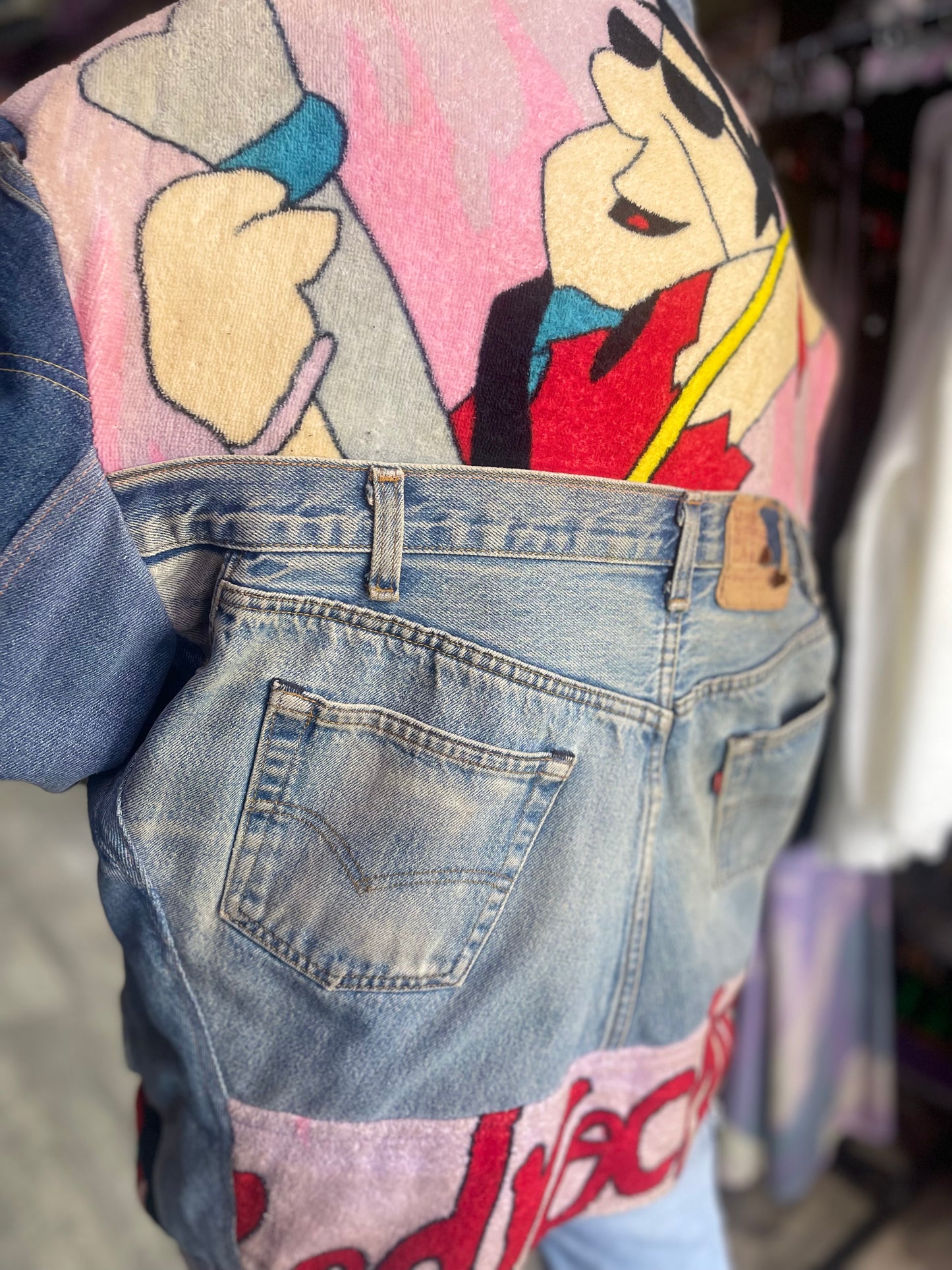 Vintage 80s Patchwork Flintstones Jean Jacket