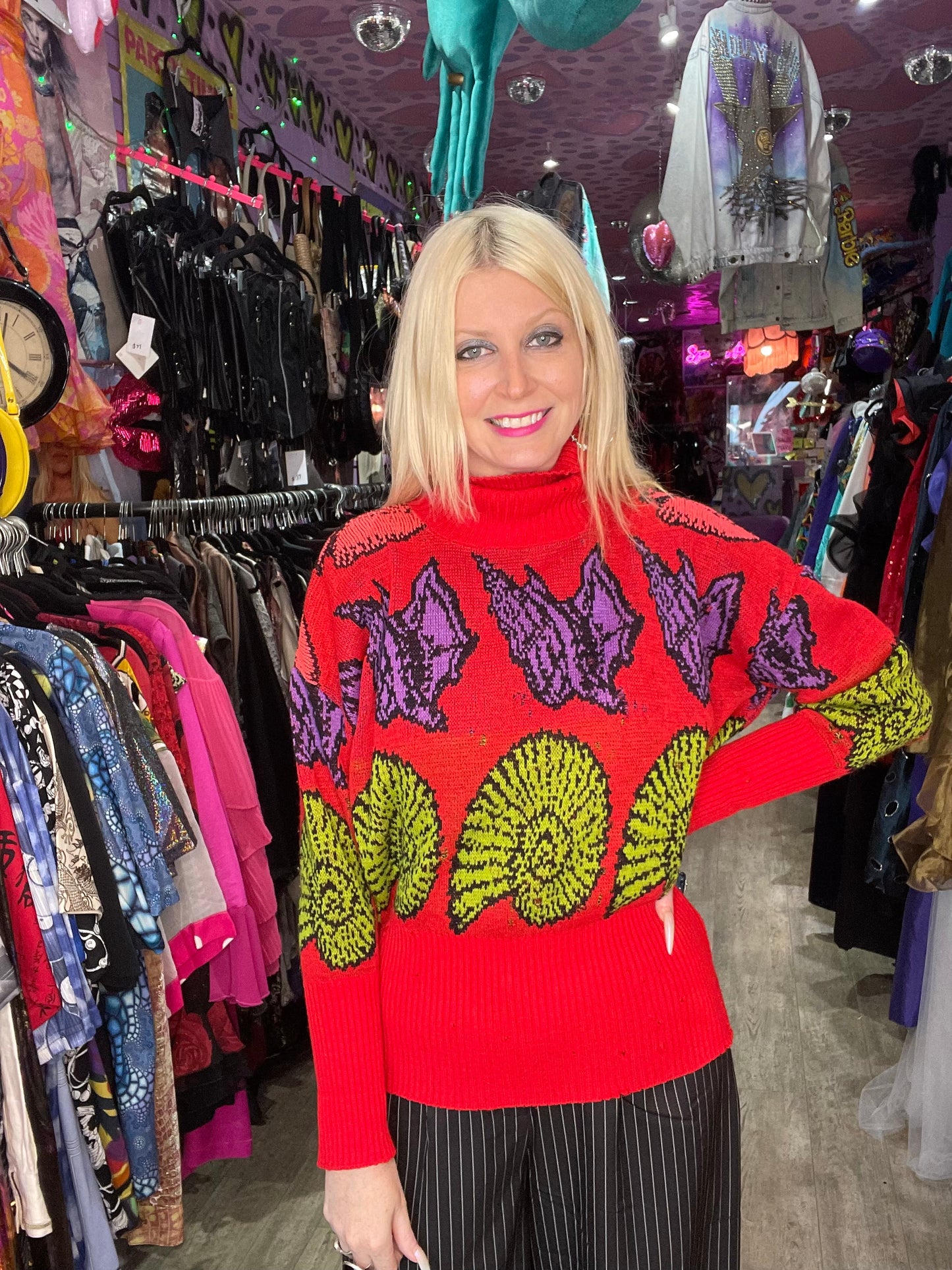 Vintage 80s Betsey Johnson Punk Label Seashell Sweater