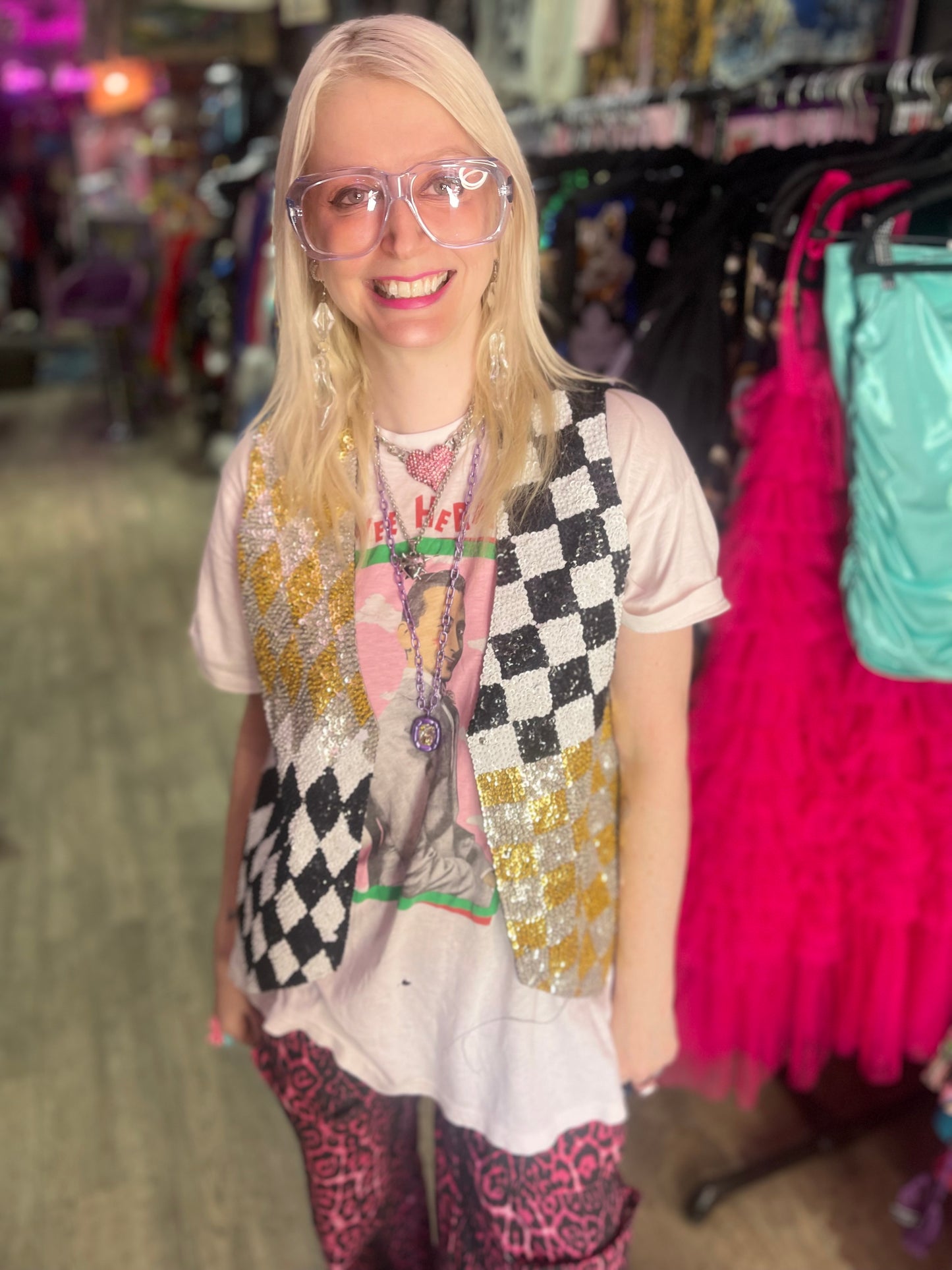 Vintage 90s Sequin Harlequin Theme Sequin  Vest - Spark Pretty