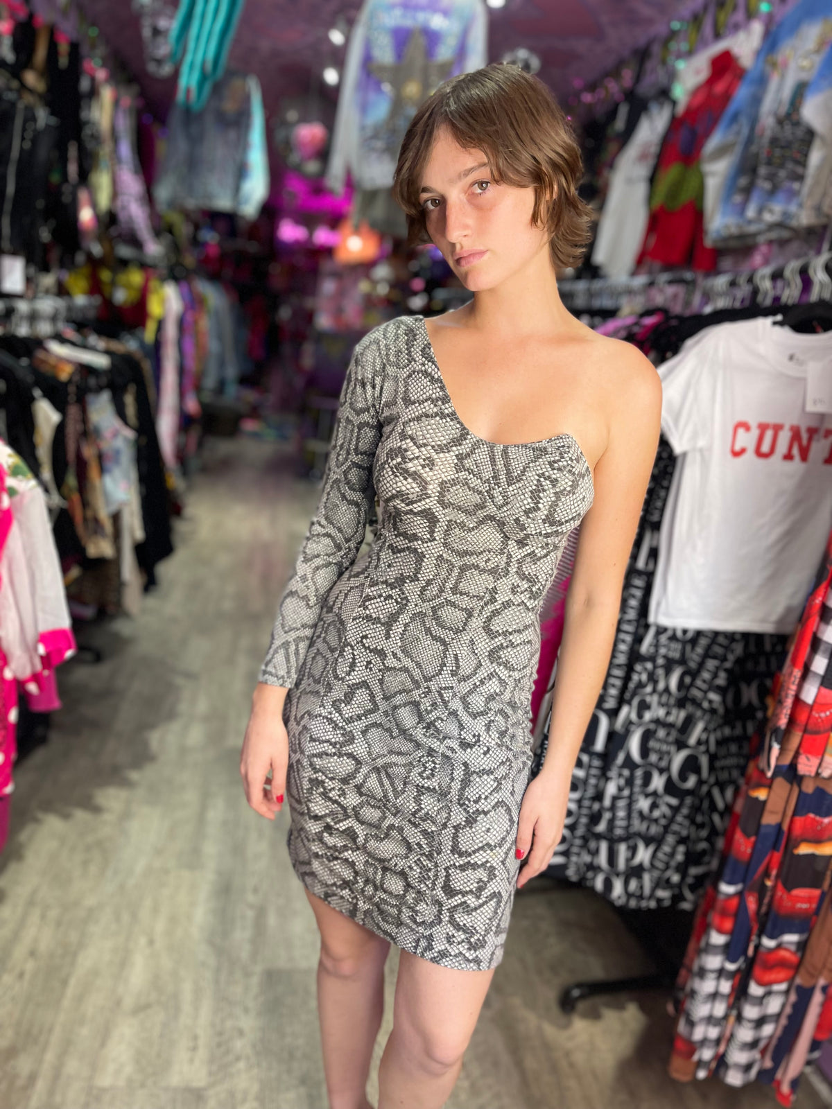 Vintage 80s Punk Label Snake Betsey Johnson Dress