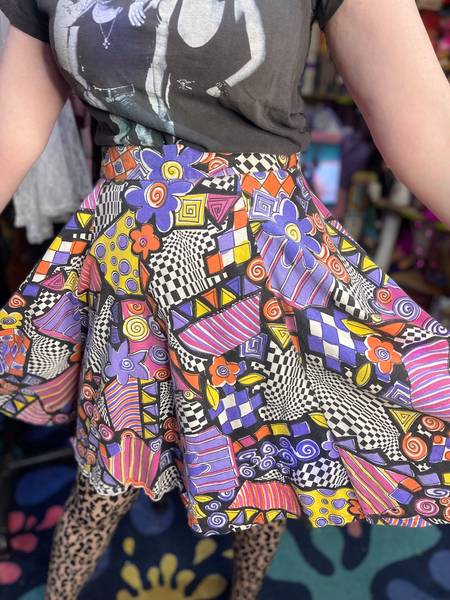 Vintage 90s Colorful Mix Print Mini Skirt