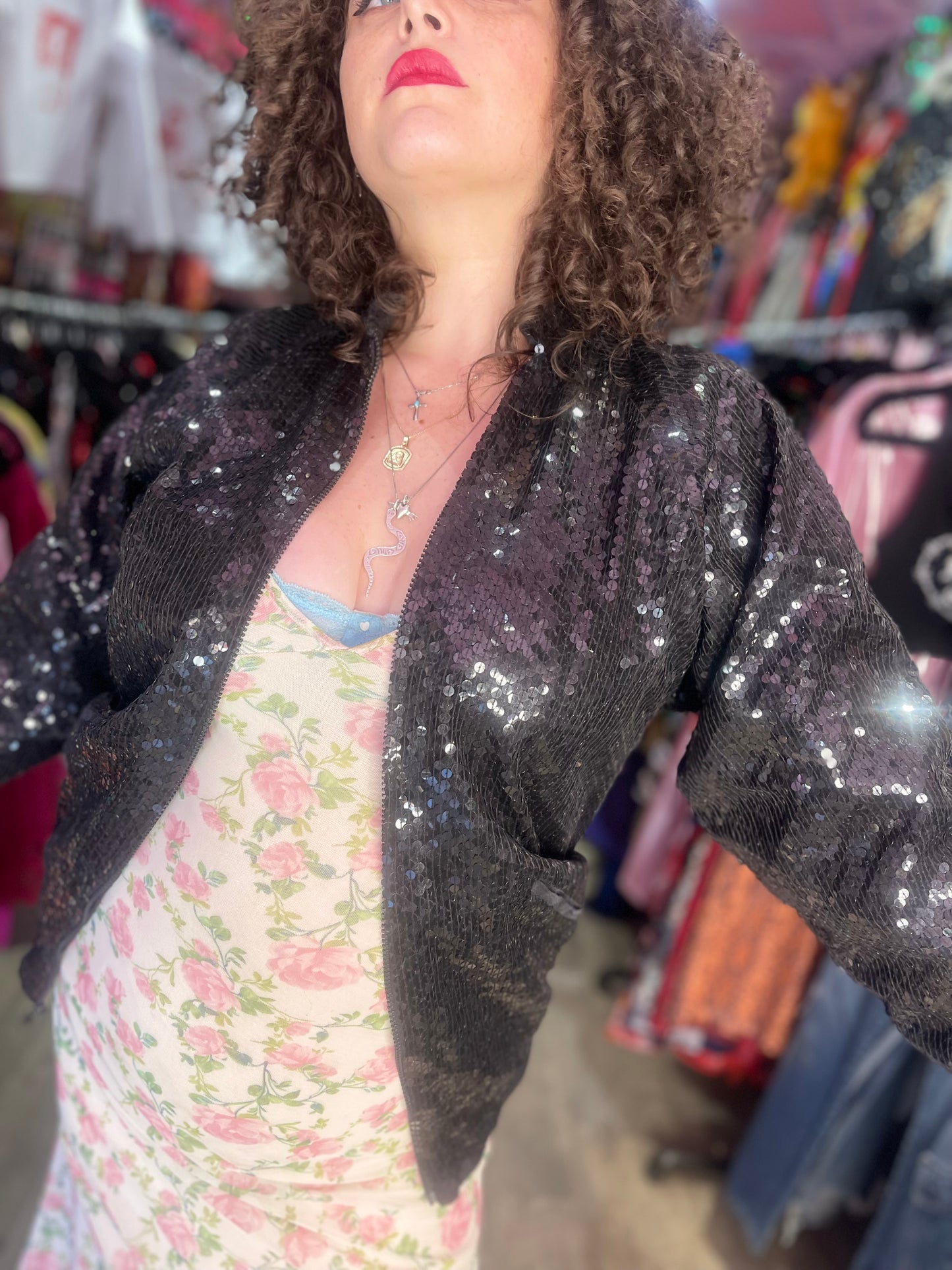 Vintage 80s Sequin Rolls Royce Bomber Jacket