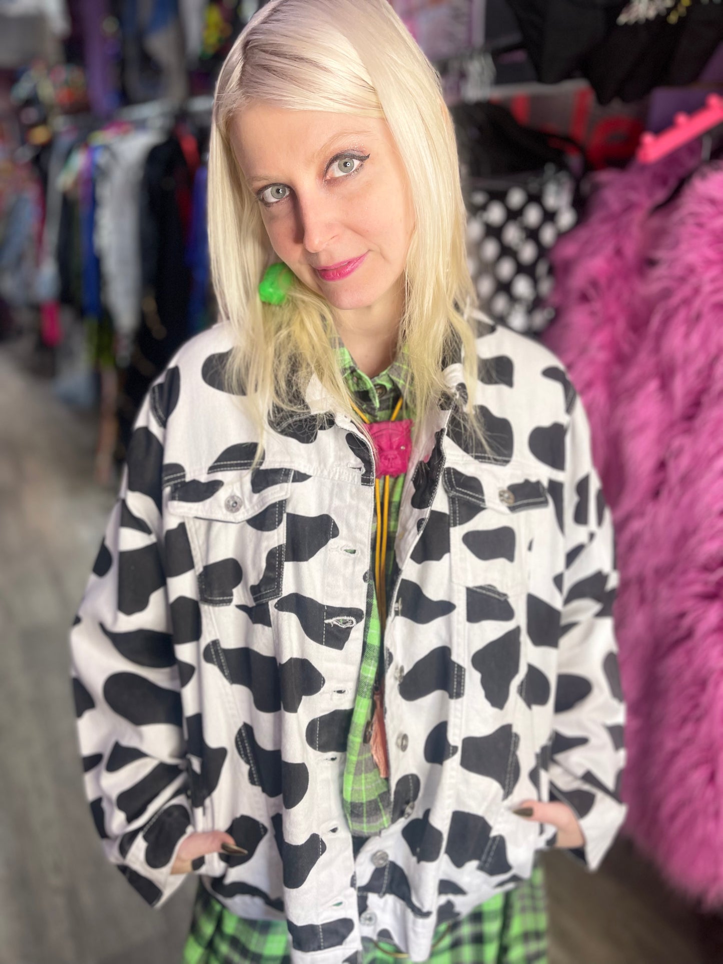 Vintage 90s Cow Print Jean Jacket - Spark Pretty