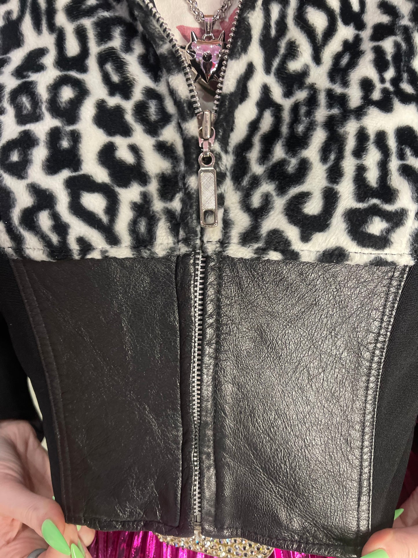 Vintage 90s Leopard and Leather Cropped Jacket - Spark Pretty