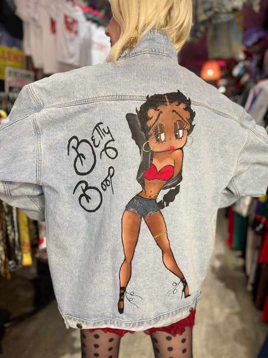 Vintage 90s Painted Sexy Betty Boop Jean Jacket