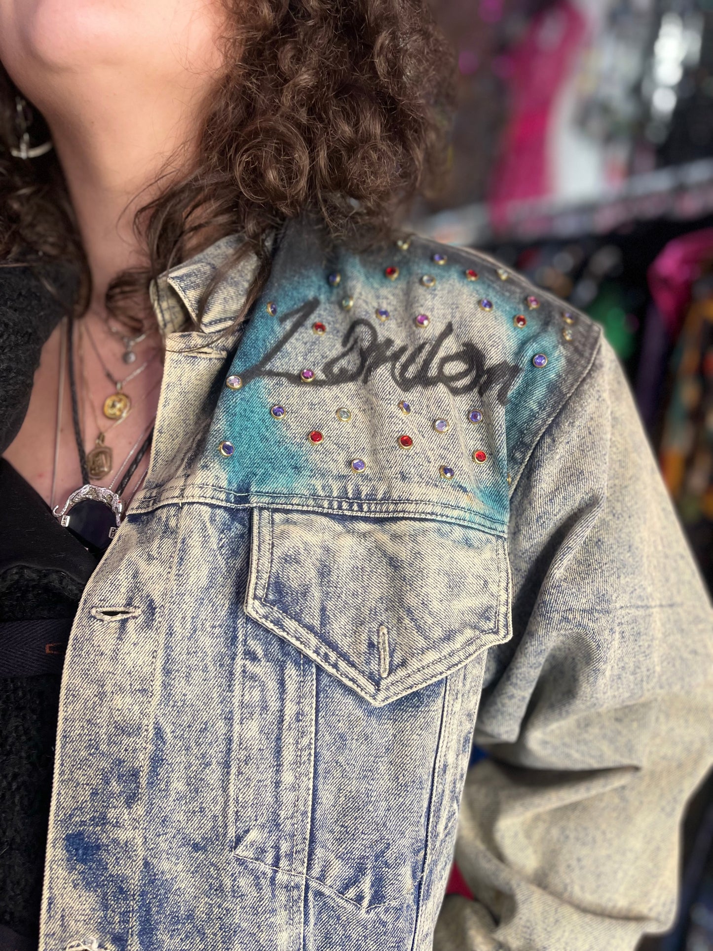 Vintage 80s Painted and Bedazzled London Jean Jacket - Spark Pretty
