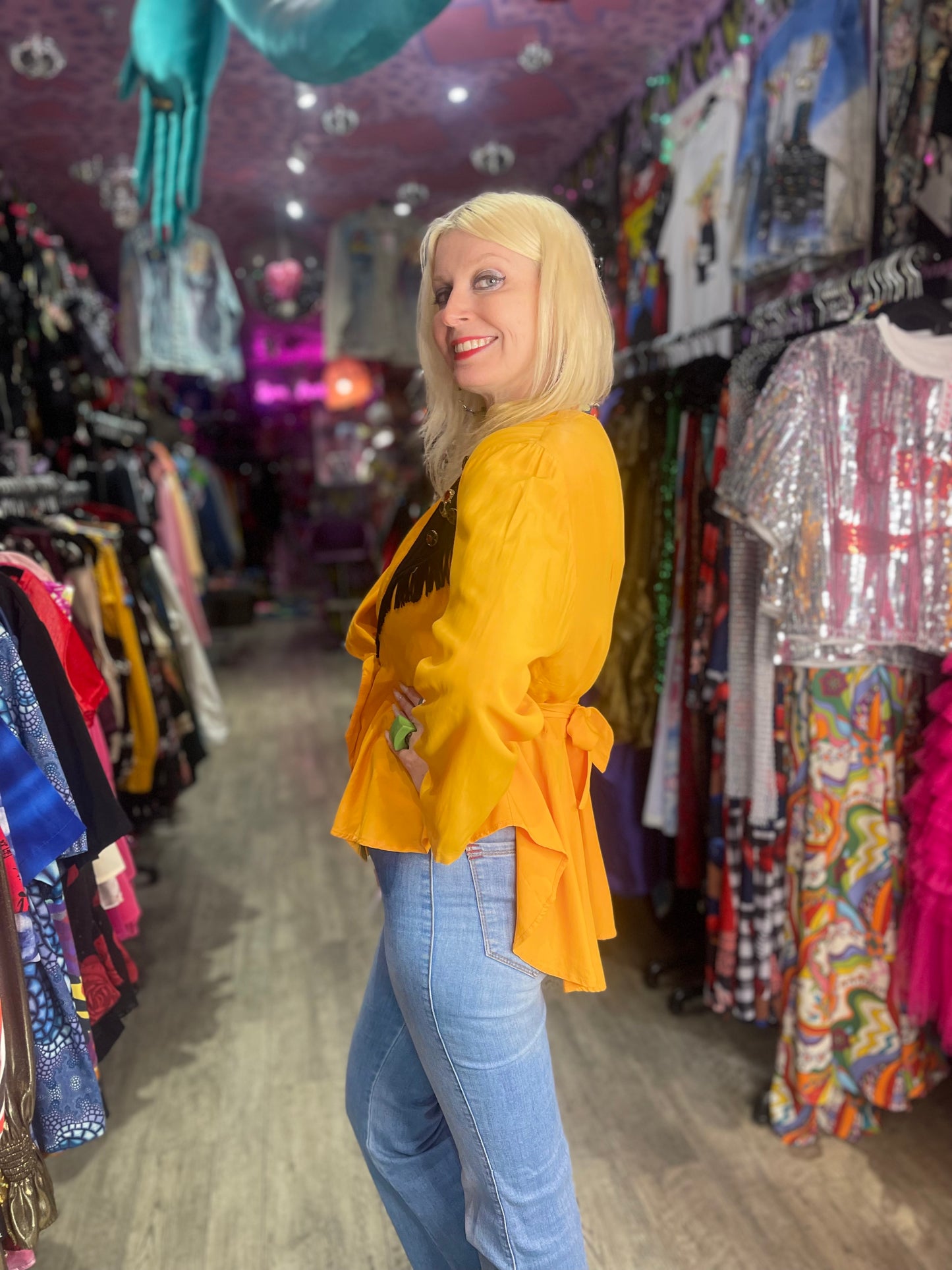 Vintage 90s Yellow Bedazzled Studded Fringe Jacket