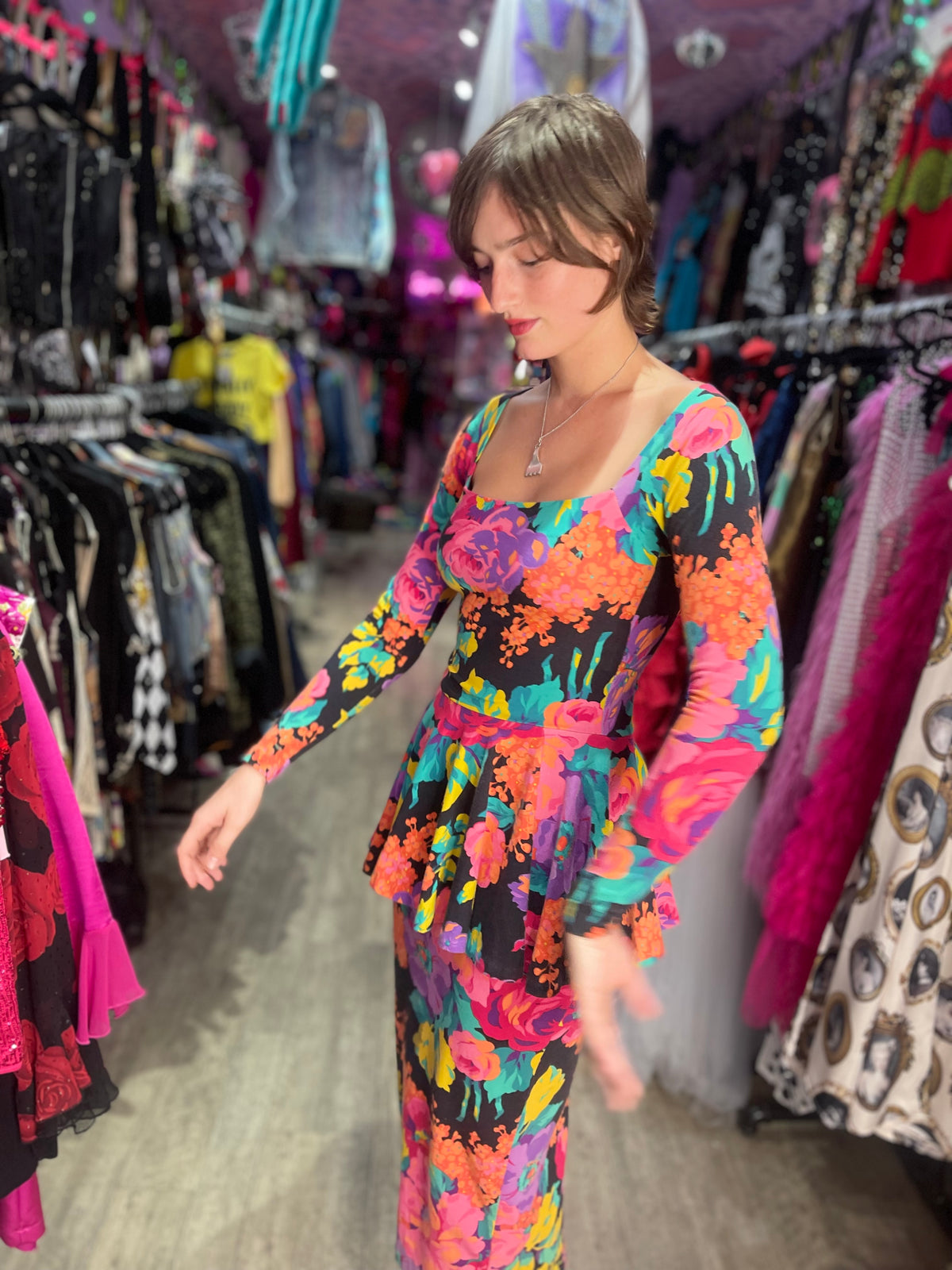 Vintage 80s Floral Punk Label Betsey Johnson Dress