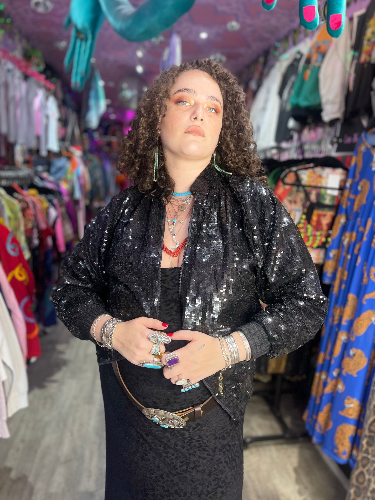 Vintage 80s 90s Sequin Lifestyles Bomber Jacket