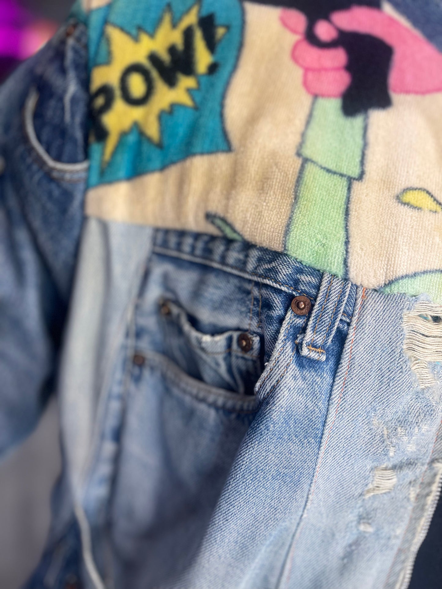 Vintage 80s Patchwork Pink Panther Jean Jacket