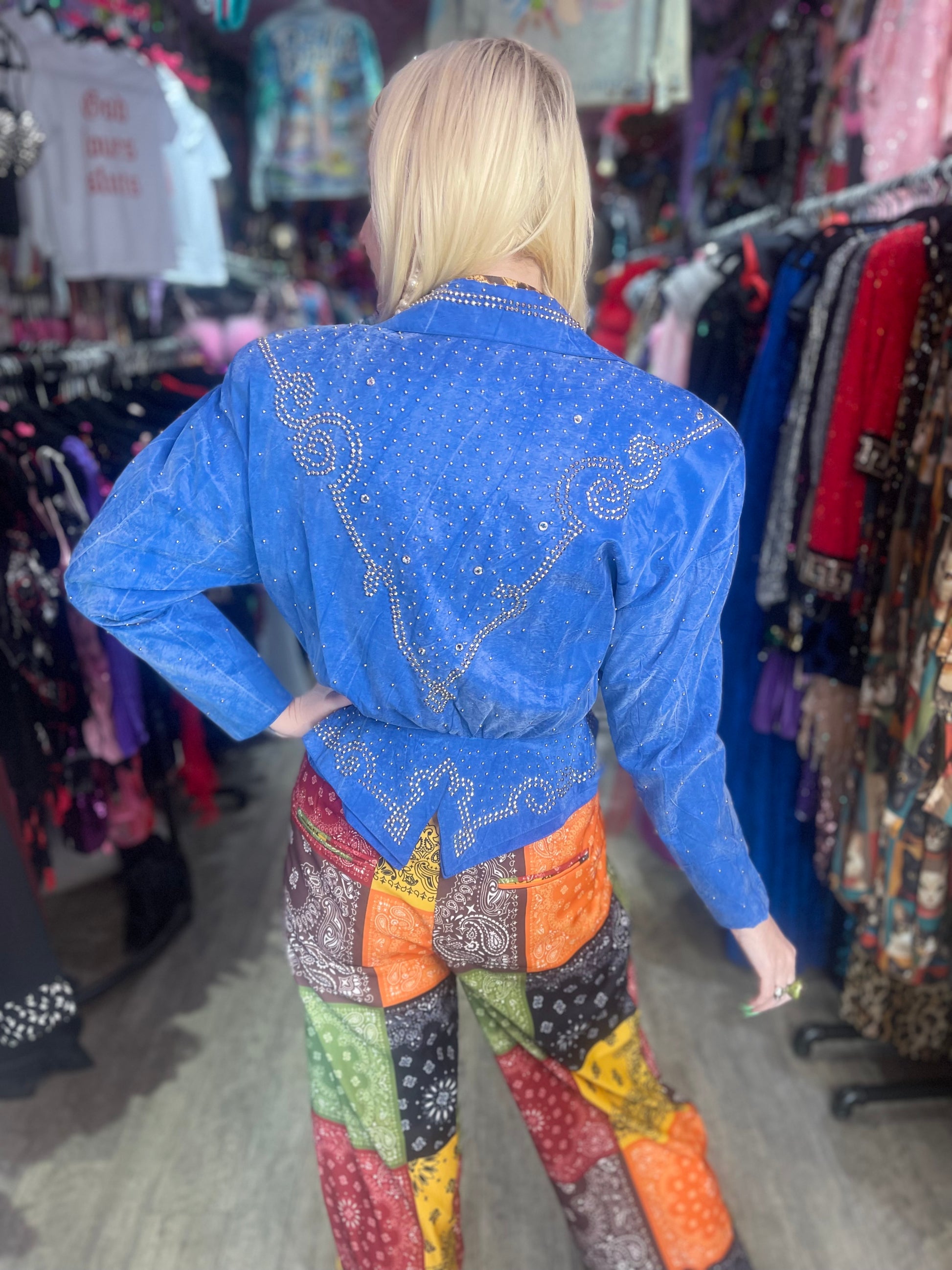 Vintage 90s Bedazzled Studded Blue Jacket - Spark Pretty