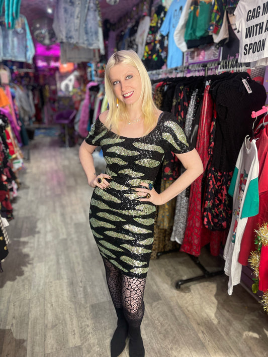 Vintage 90s Sequin Animal Print Dress