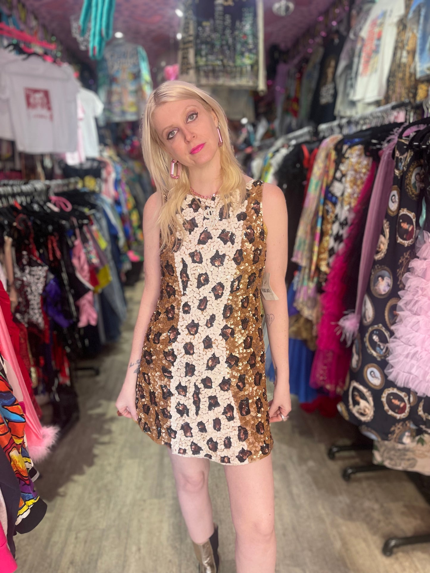 Vintage 90s Sequin Leopard Mini Dress - Spark Pretty