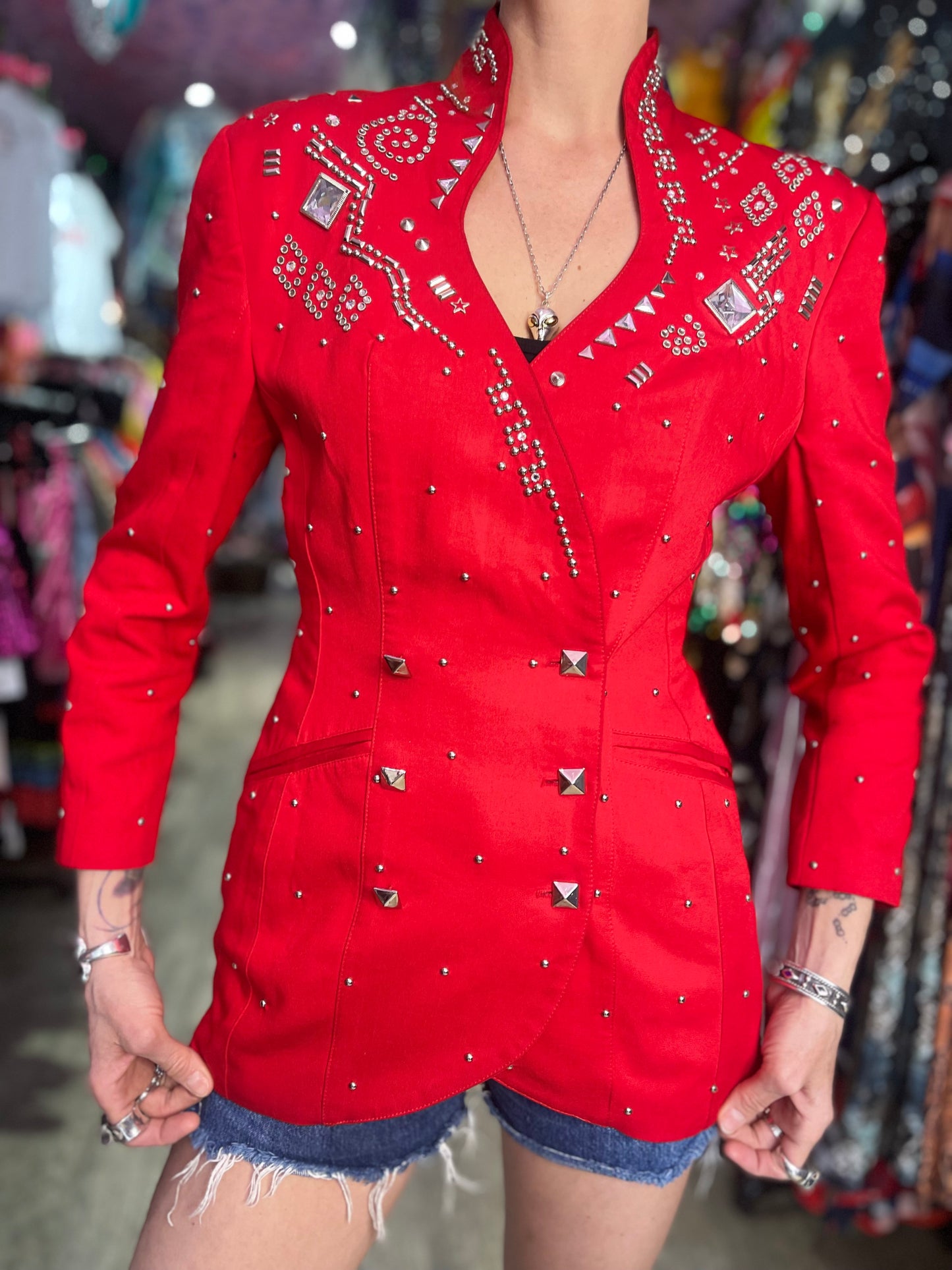 Vintage 90s Bedazzled Studded Red Double Breasted Jacket