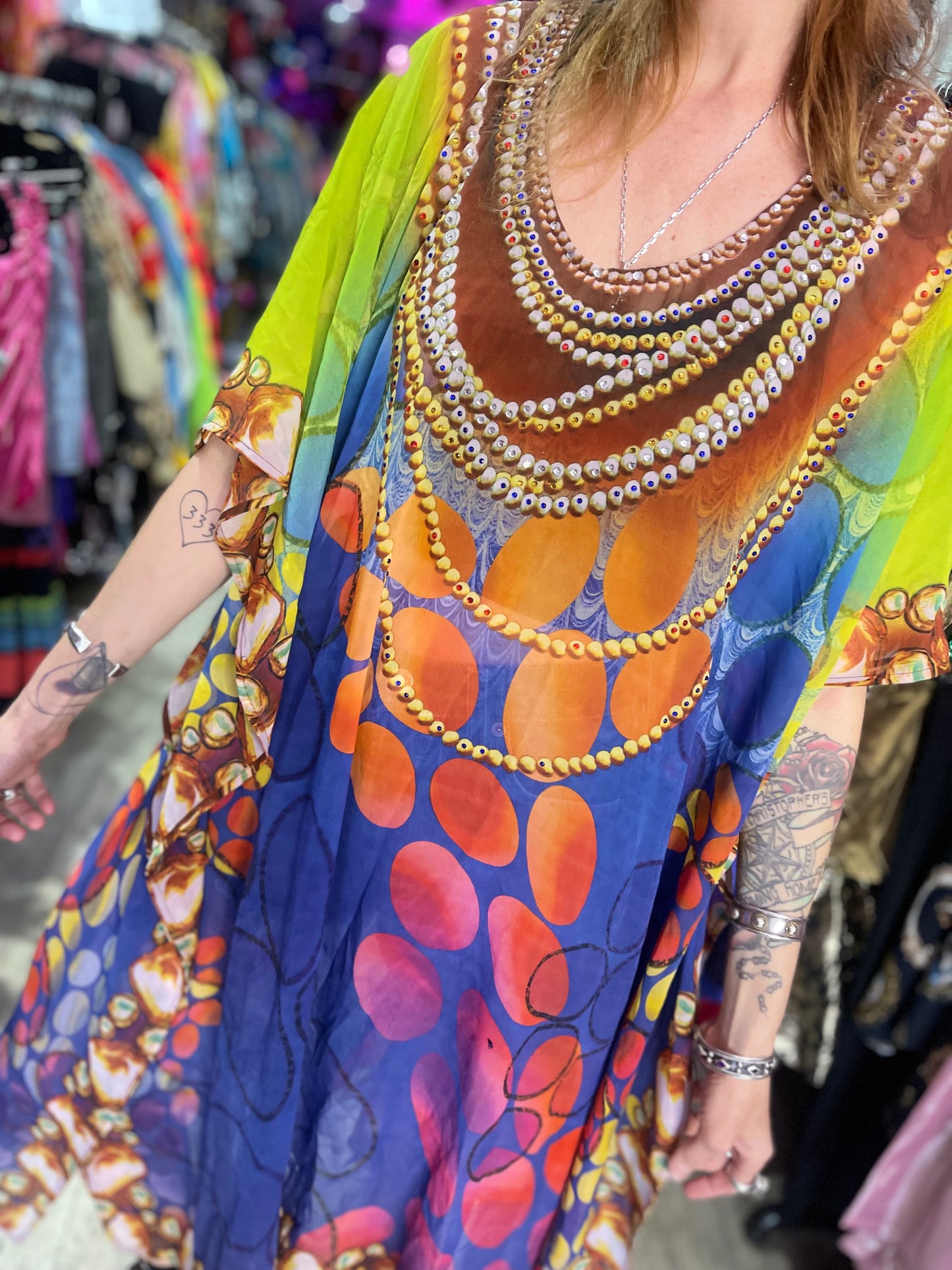 Vintage Y2K Colorful Sheer Jeweled Caftan