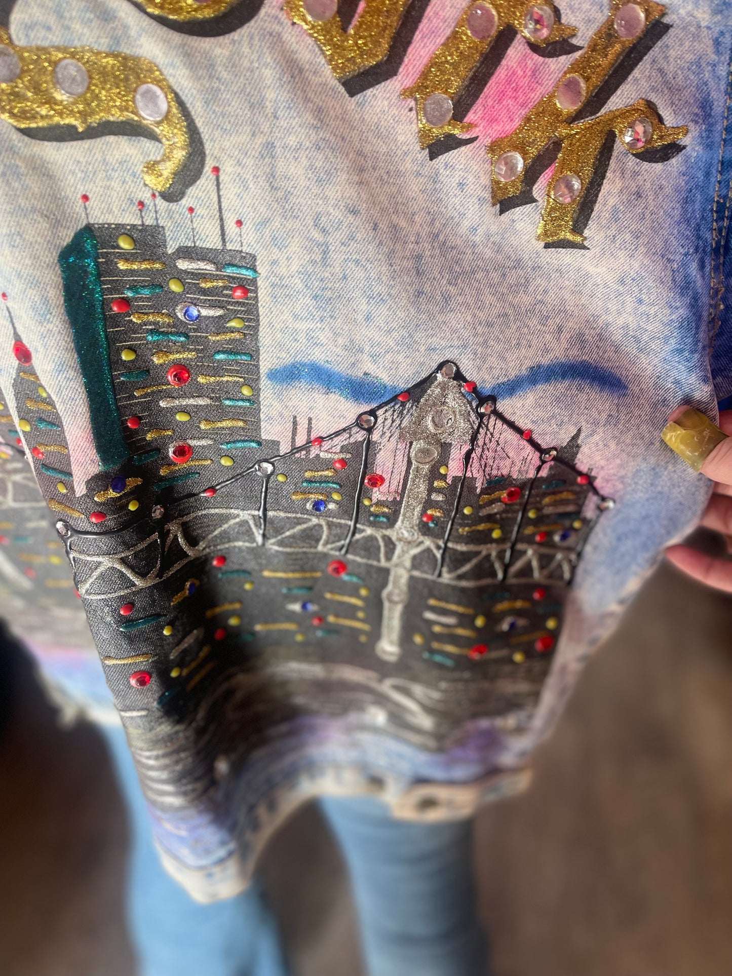 Vintage 80s Painted and Bedazzled New York Jean Jacket