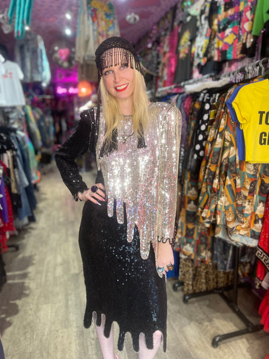 Vintage 80s Sequin Drip Style Dress - Spark Pretty